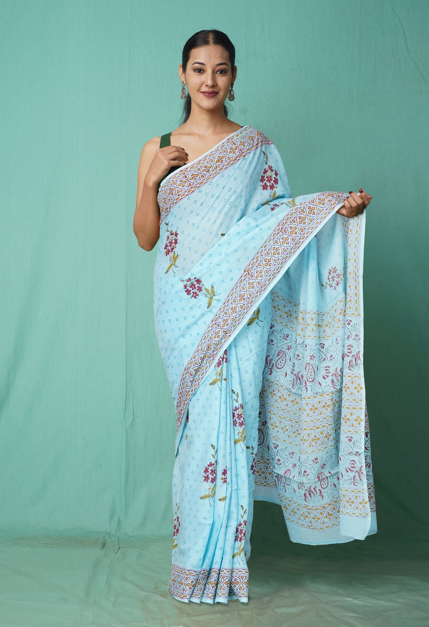 Blue Pure Pichwai Printed Soft Cotton Saree-UNM80986