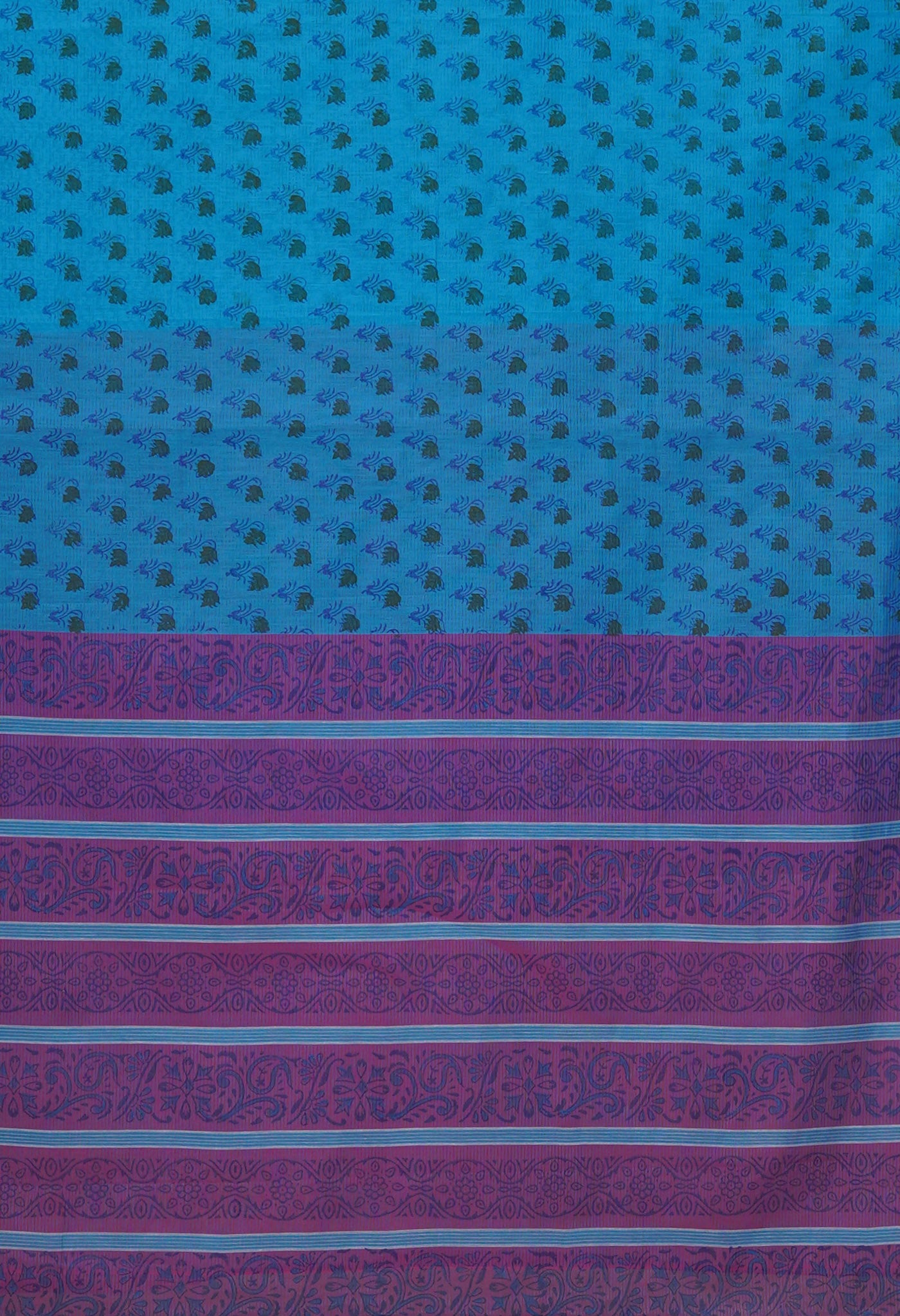 Blue Pure Hand Block Printed Mangalgiri Cotton Saree-UNM81284