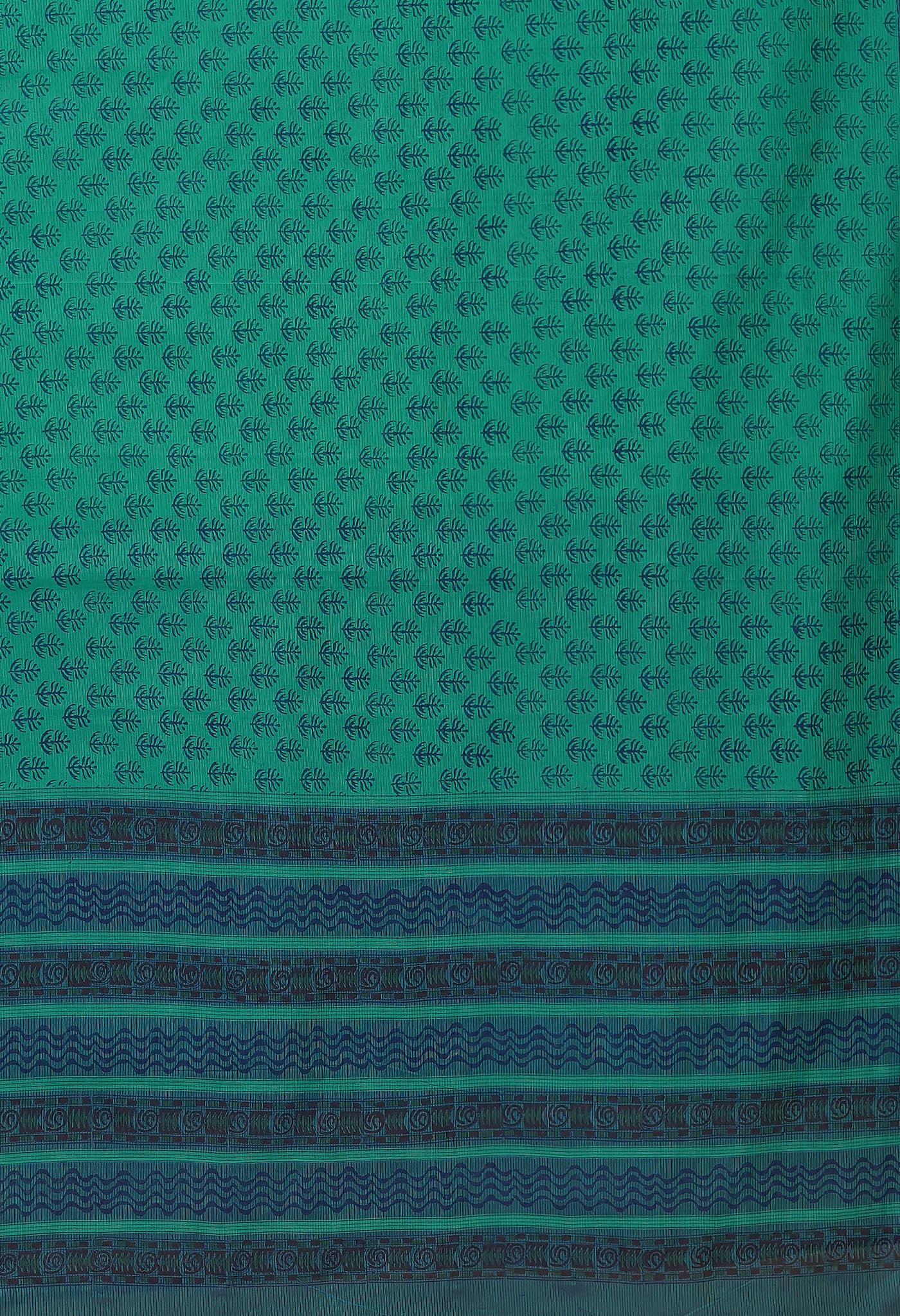 Green Pure Hand Block Printed Mangalgiri Cotton Saree-UNM81291