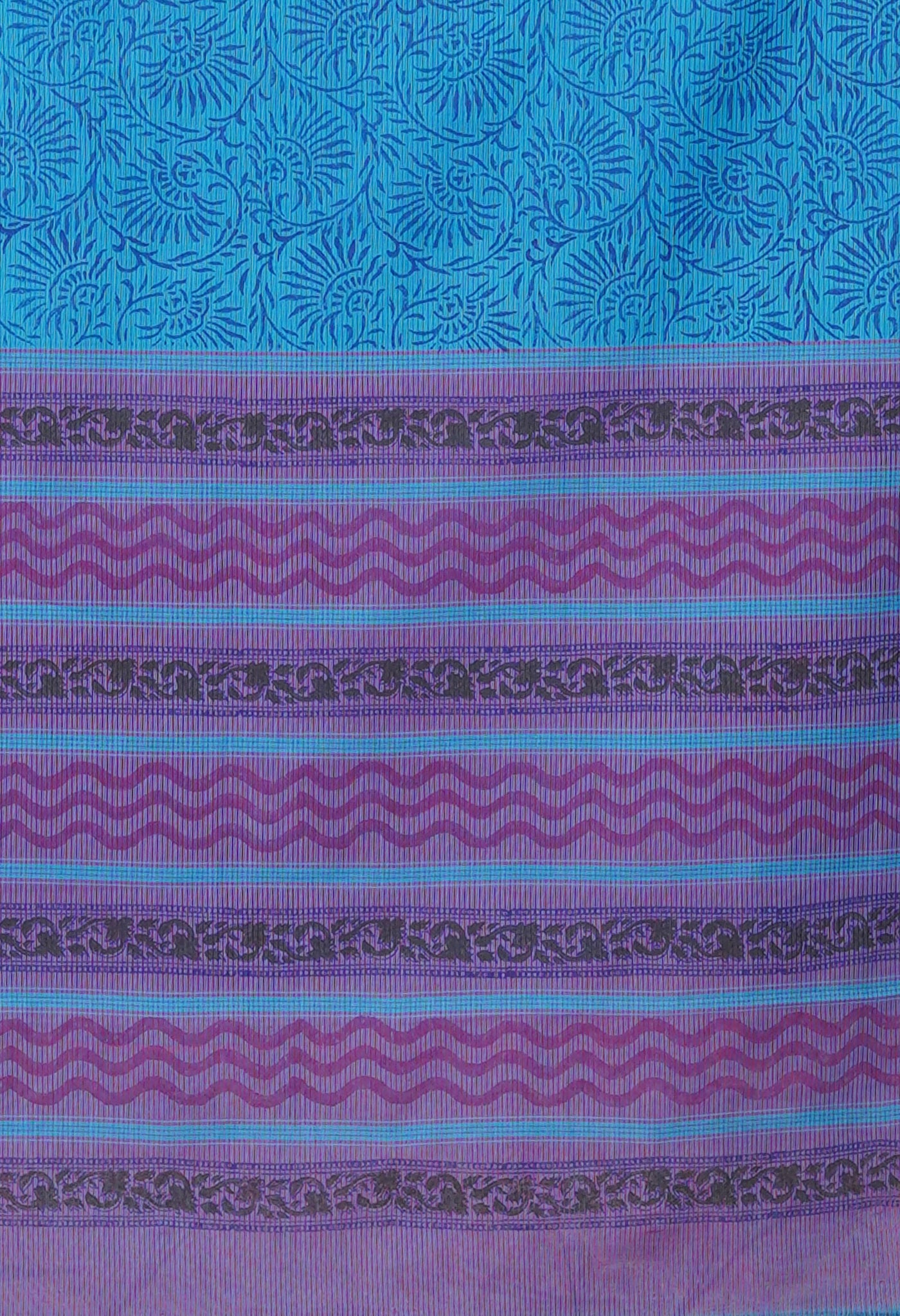 Blue Pure Hand Block Printed Mangalgiri Cotton Saree-UNM81302