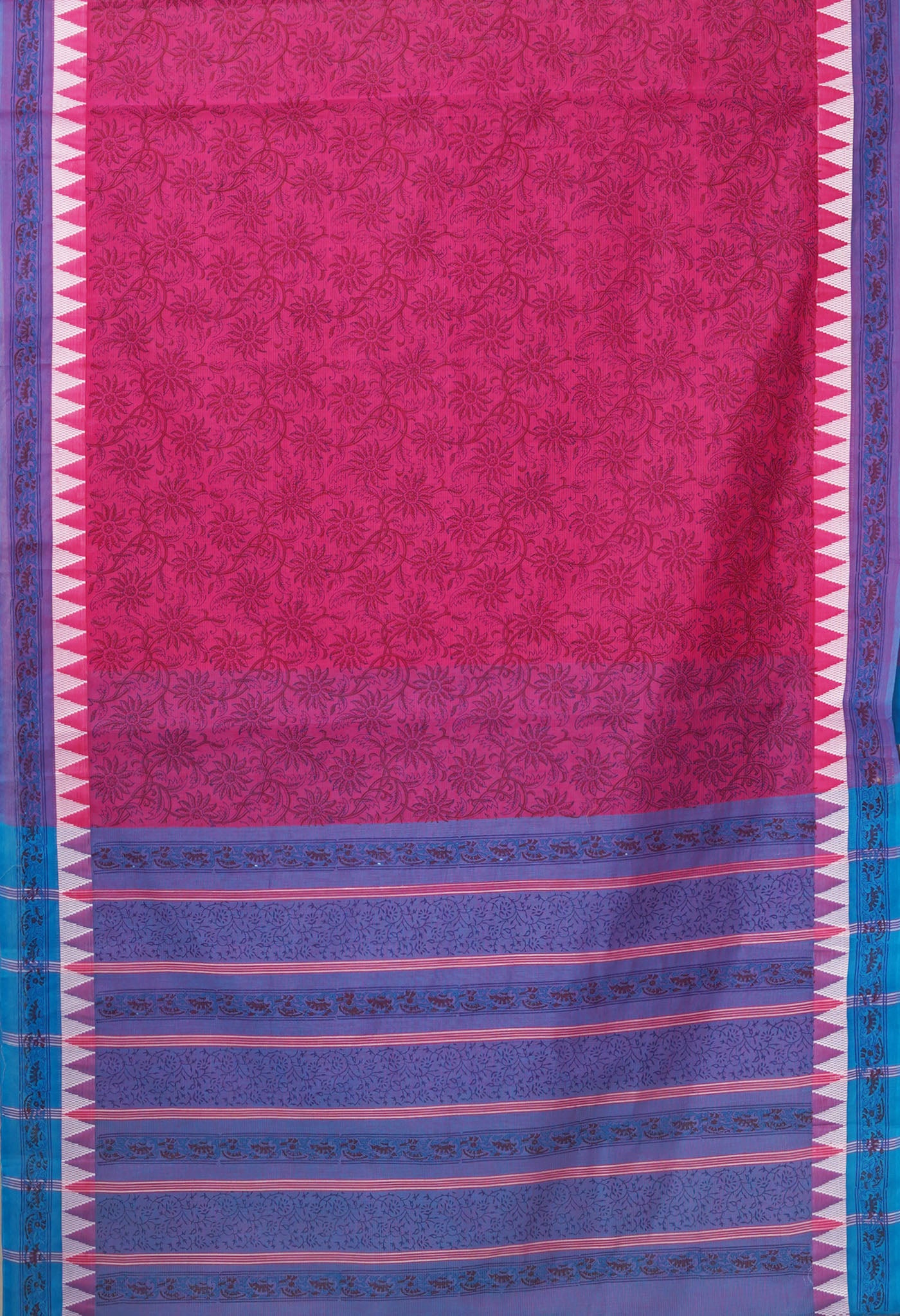 Pink Pure Hand Block Printed Mangalgiri Cotton Saree-UNM81307