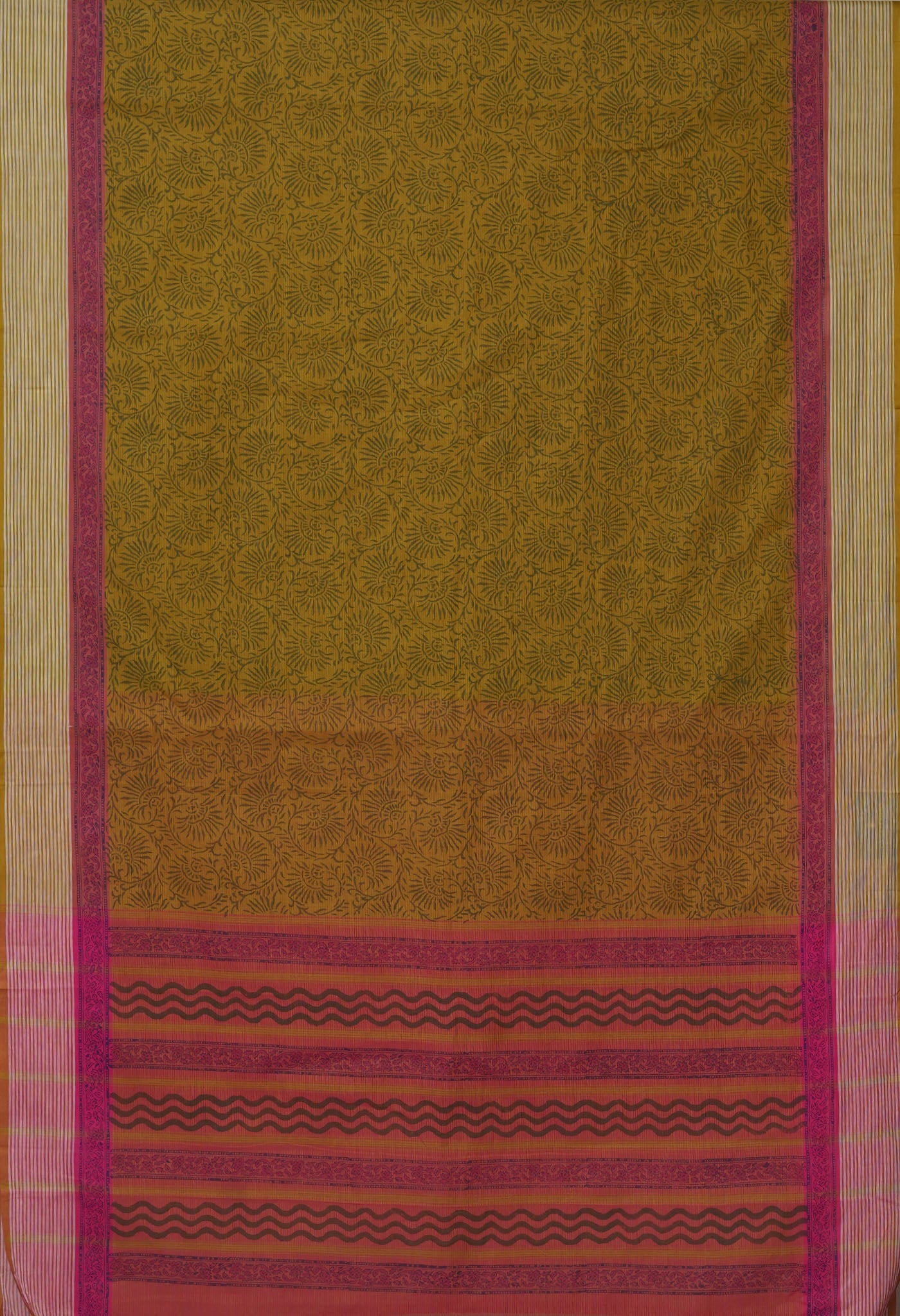 Green Pure Hand Block Printed Mangalgiri Cotton Saree-UNM81314