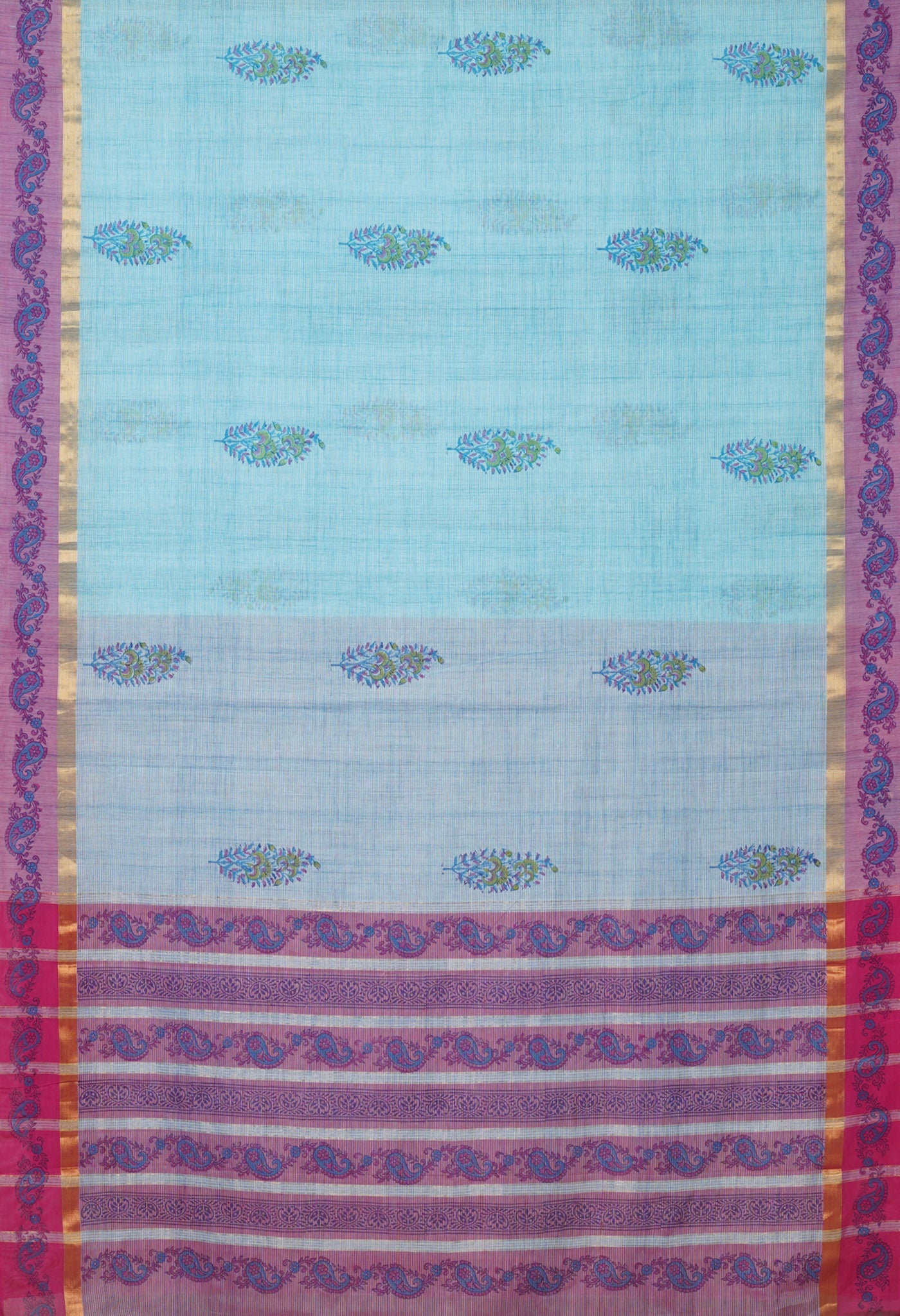 Blue Pure Hand Block Printed Mangalgiri Cotton Saree-UNM81315