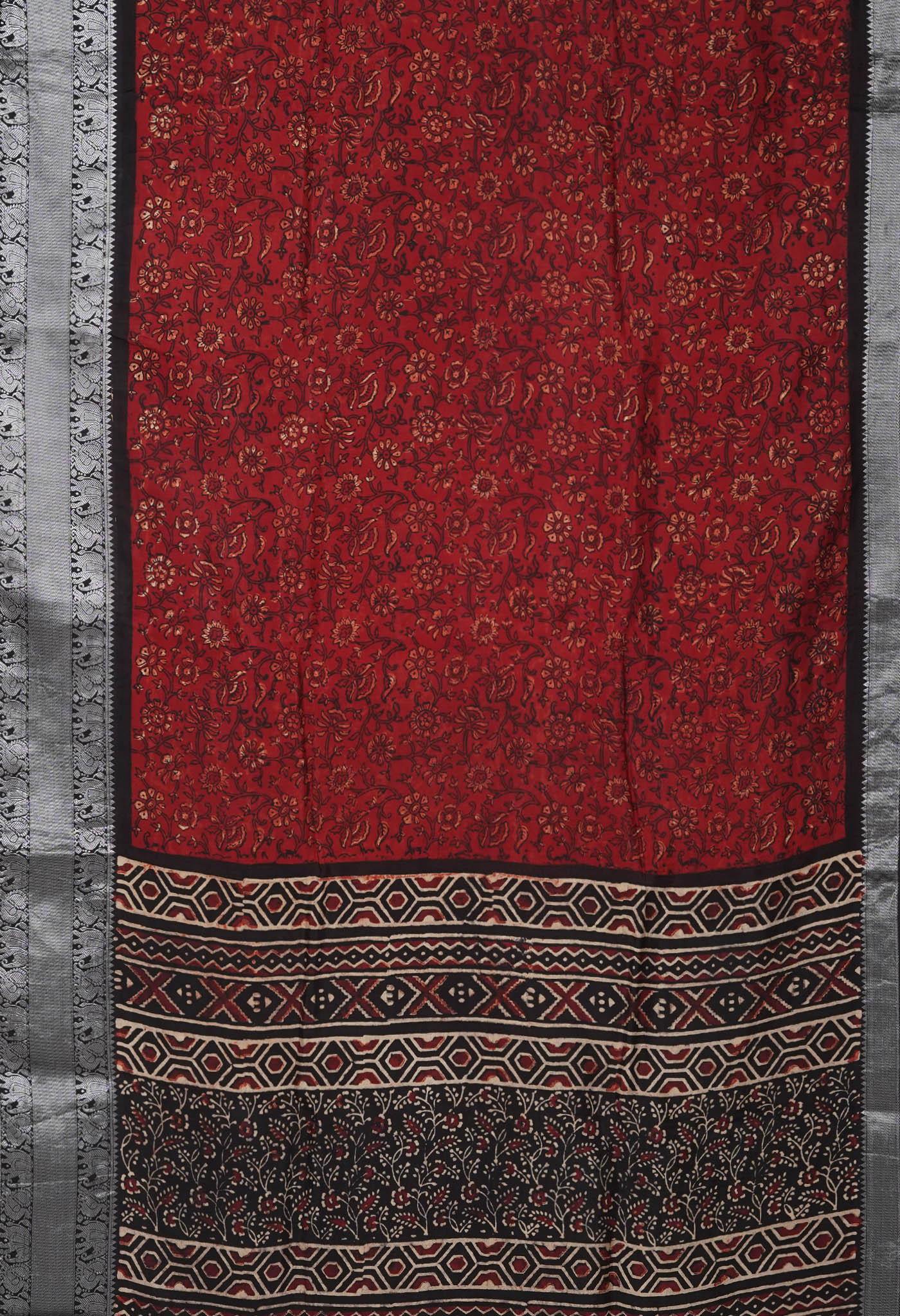 Red Pure  Ajrakh Printed Soft Silk Saree-UNM81563