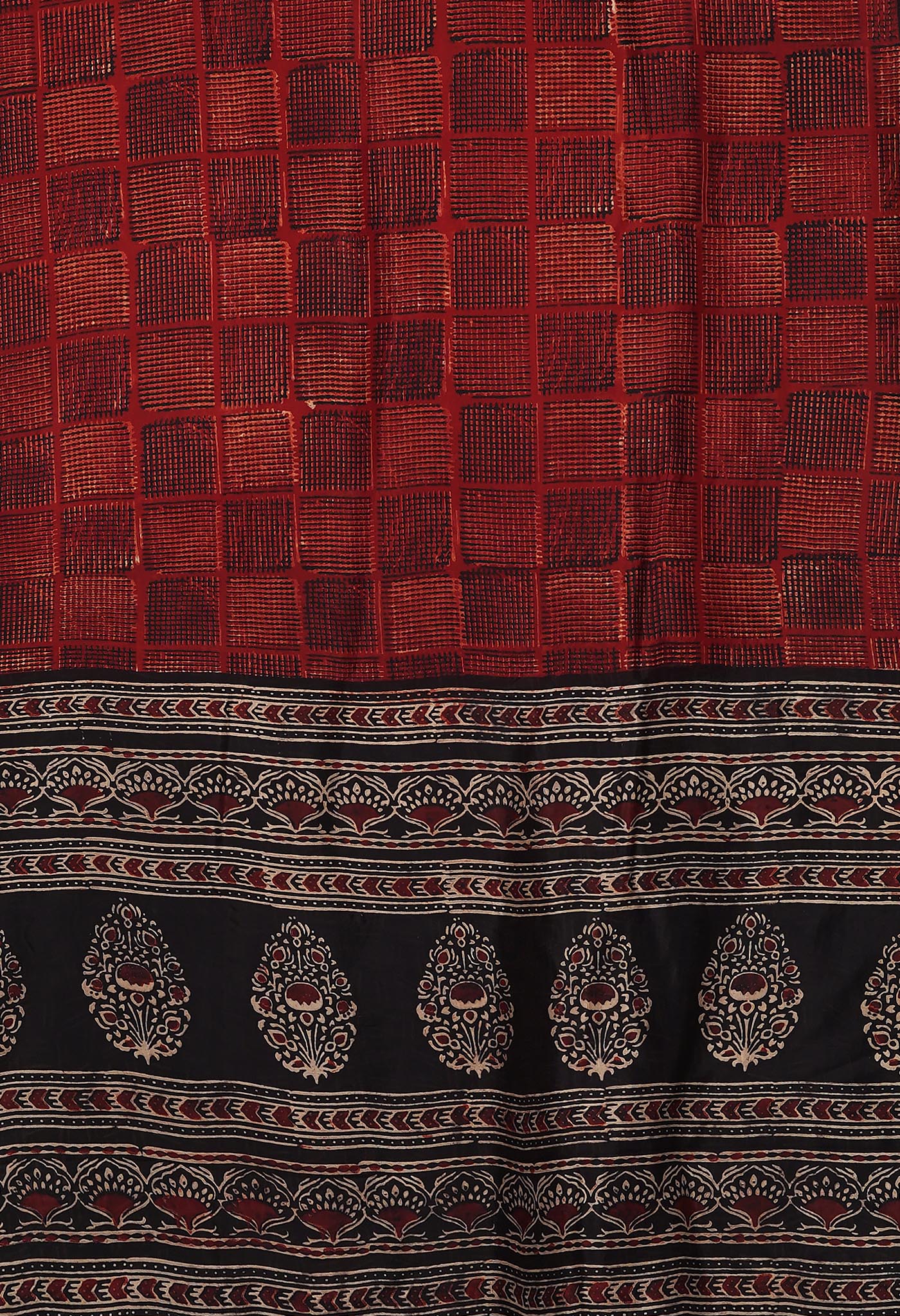 Red Pure  Ajrakh Printed Soft Silk Saree-UNM81575