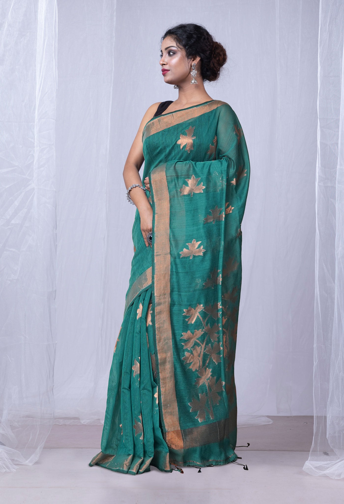 Green Pure Handloom Bengal Sico Saree-UNM81594