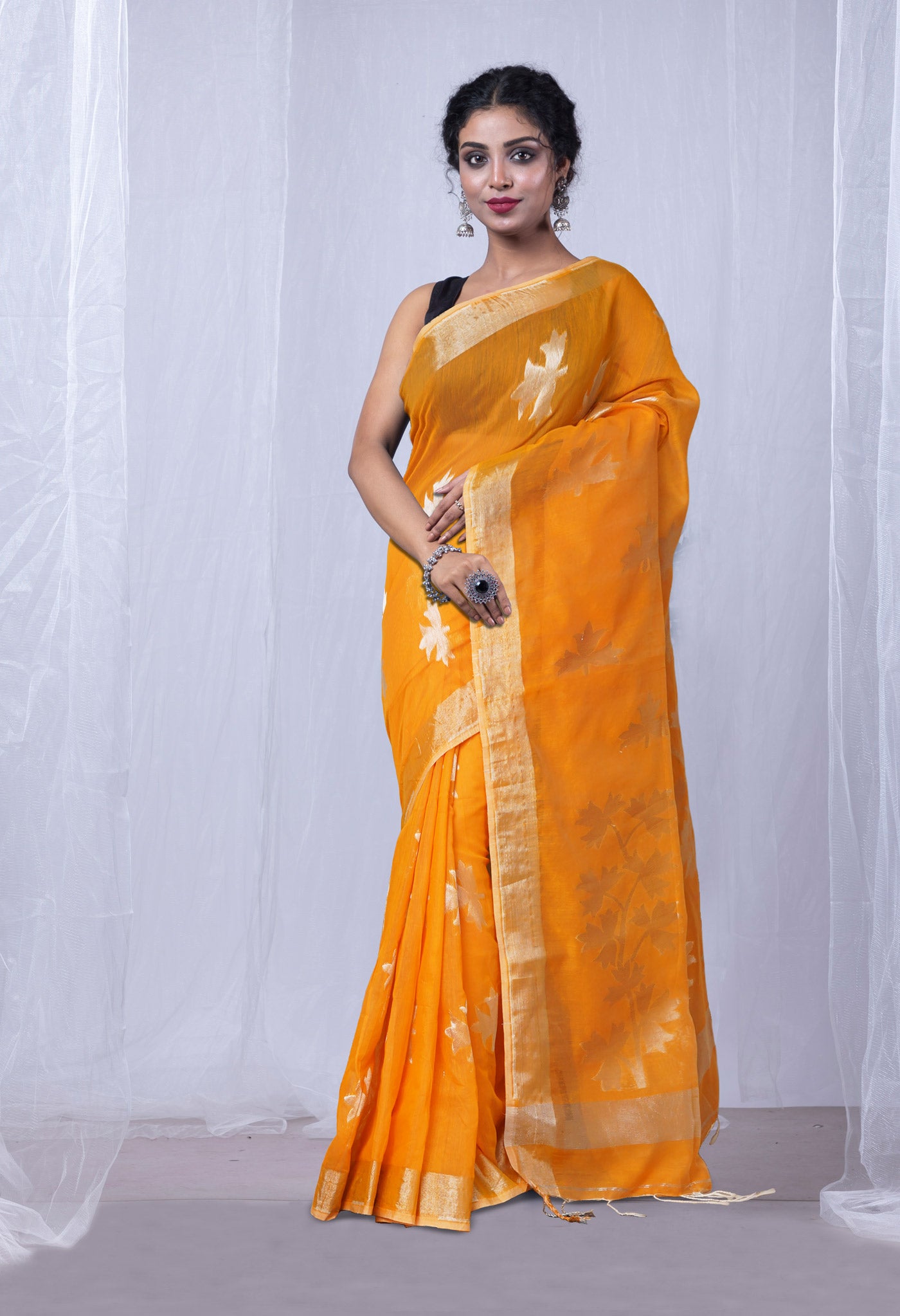 Yellow Pure Handloom Bengal Sico Saree-UNM81595