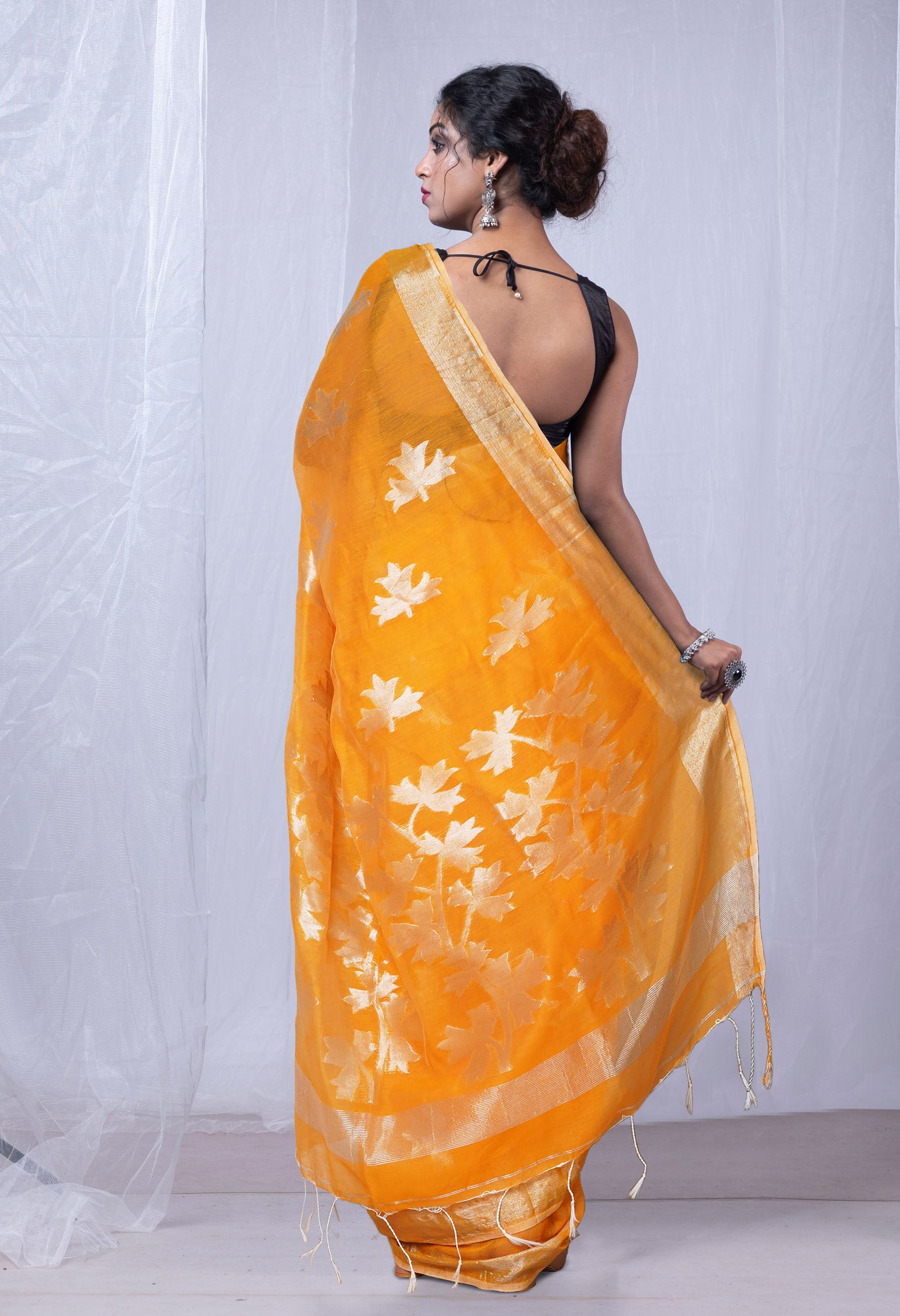 Yellow Pure Handloom Bengal Sico Saree-UNM81595