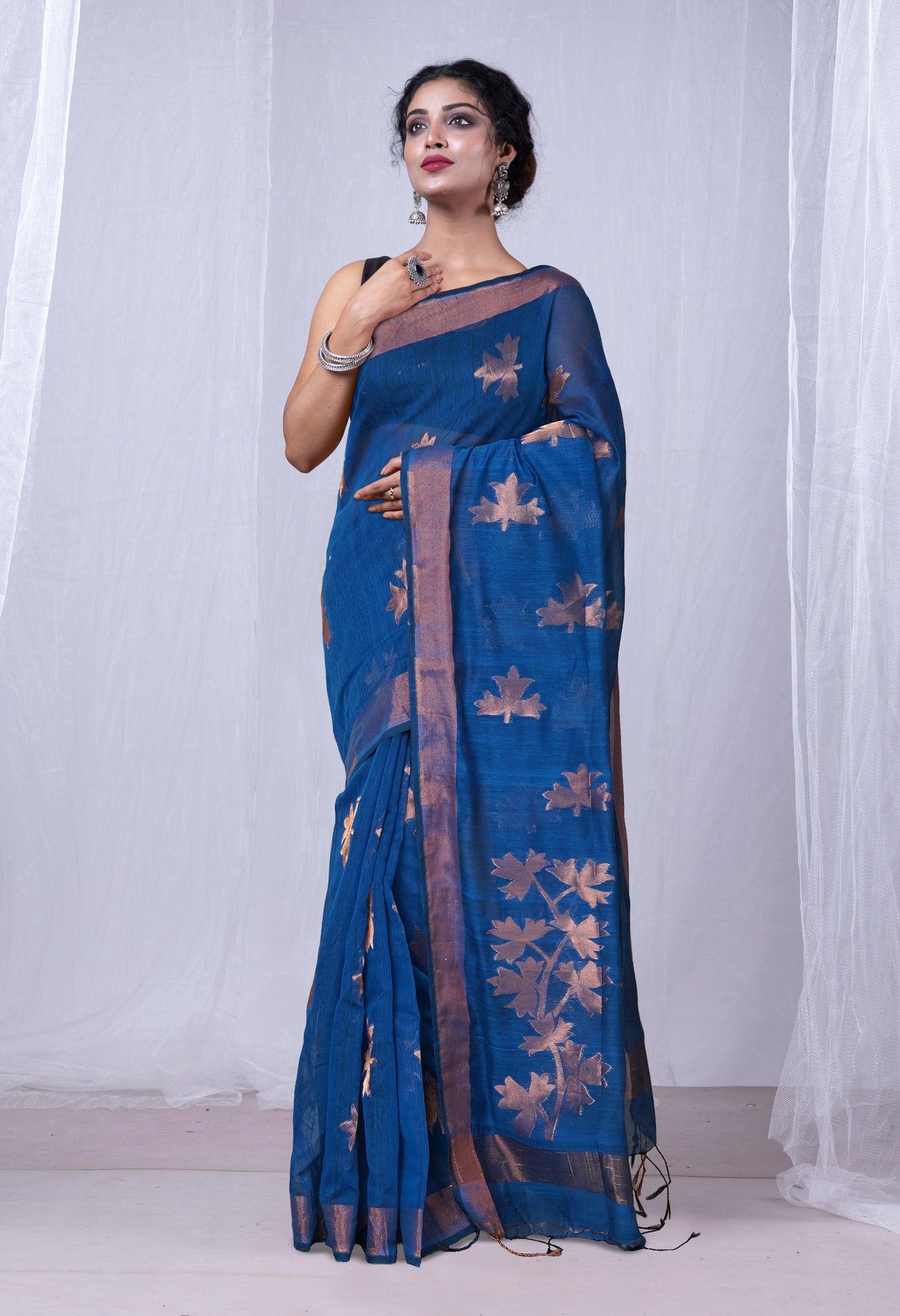 Blue Pure Handloom Bengal Sico Saree-UNM81596