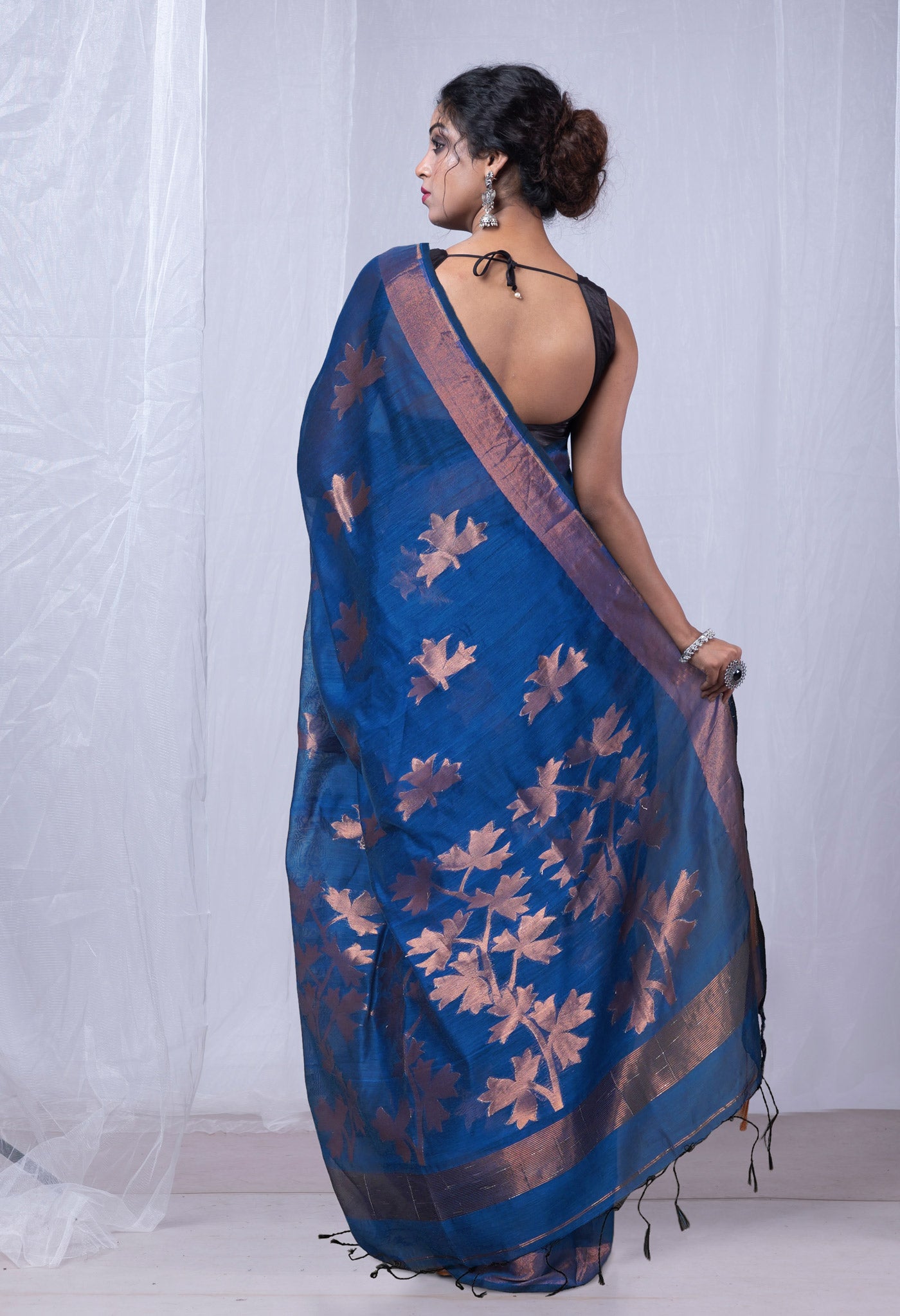 Blue Pure Handloom Bengal Sico Saree-UNM81596