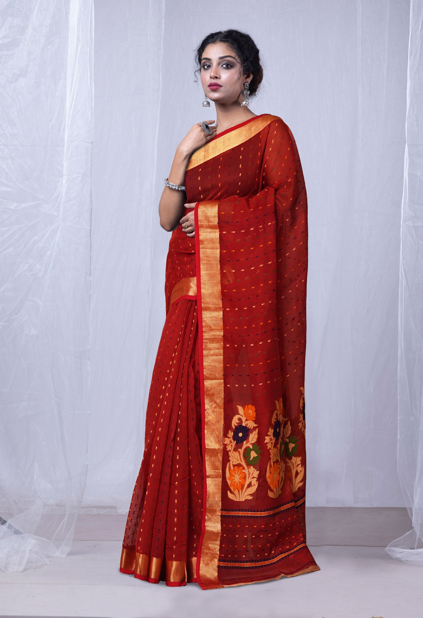 Red Pure Handloom Maheshwari Sico Saree-UNM81598