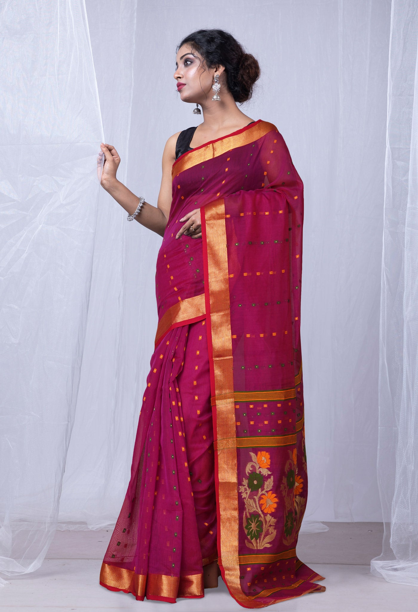 Pink Pure Handloom Maheshwari Sico Saree-UNM81601