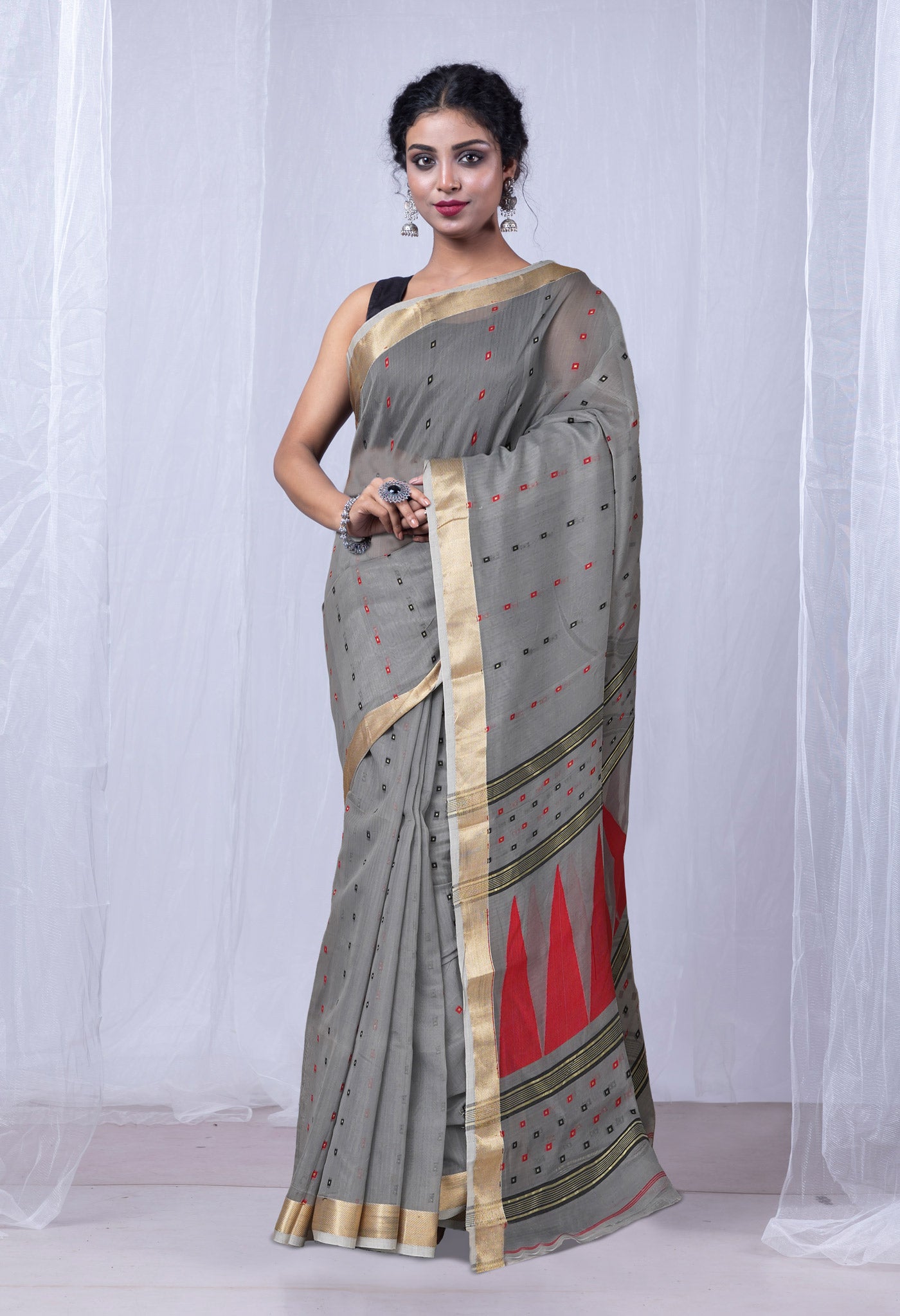 Grey Pure Handloom Maheshwari Sico Saree-UNM81602