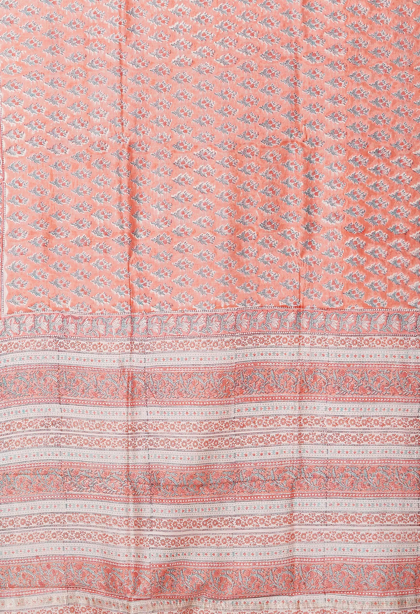 Coral Pink Pure Hand Block Printed Chanderi Sico Saree-UNM81644