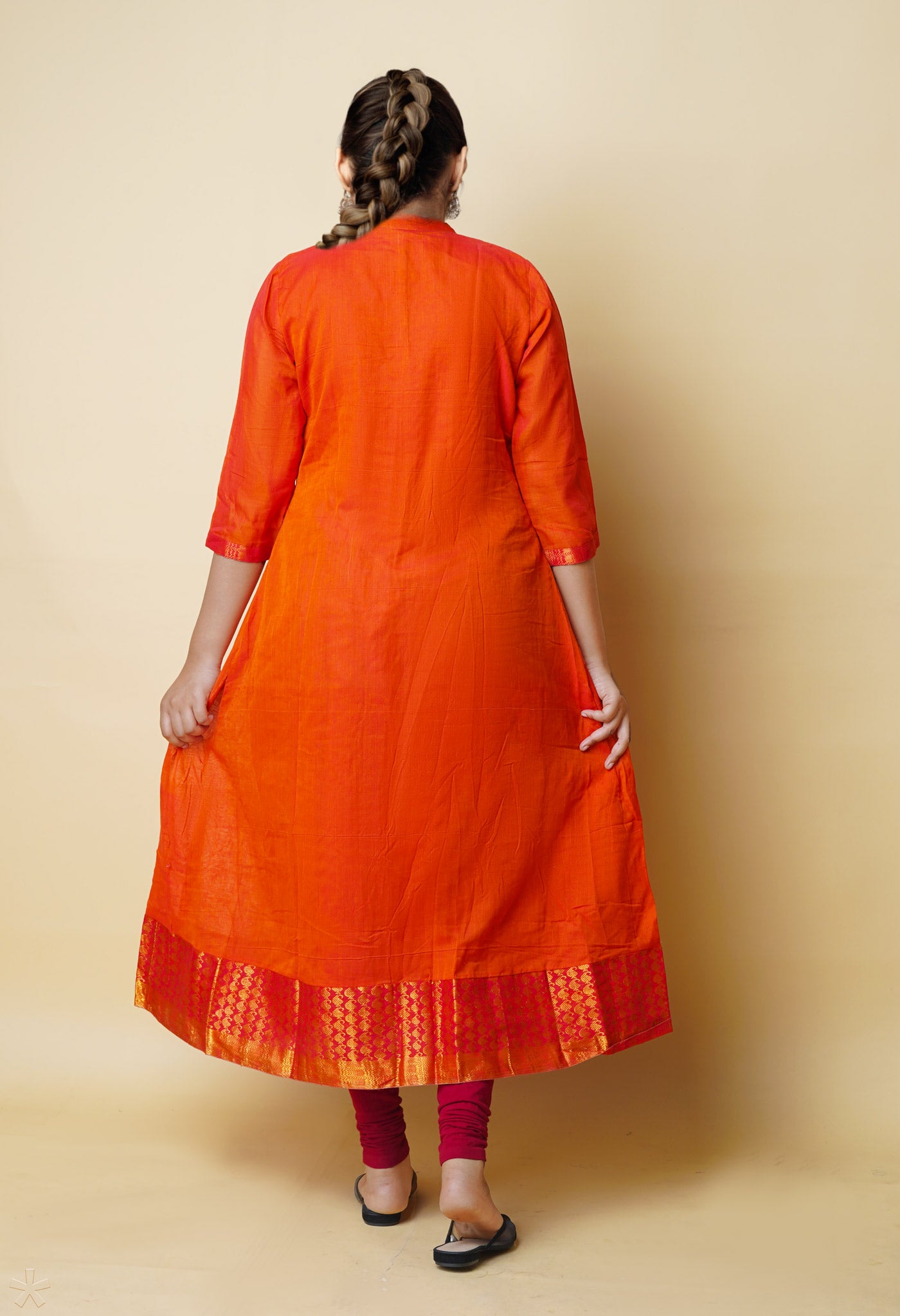 Orange Pure Handloom Pavani Narayanpet Cotton Kurta-PKK1923