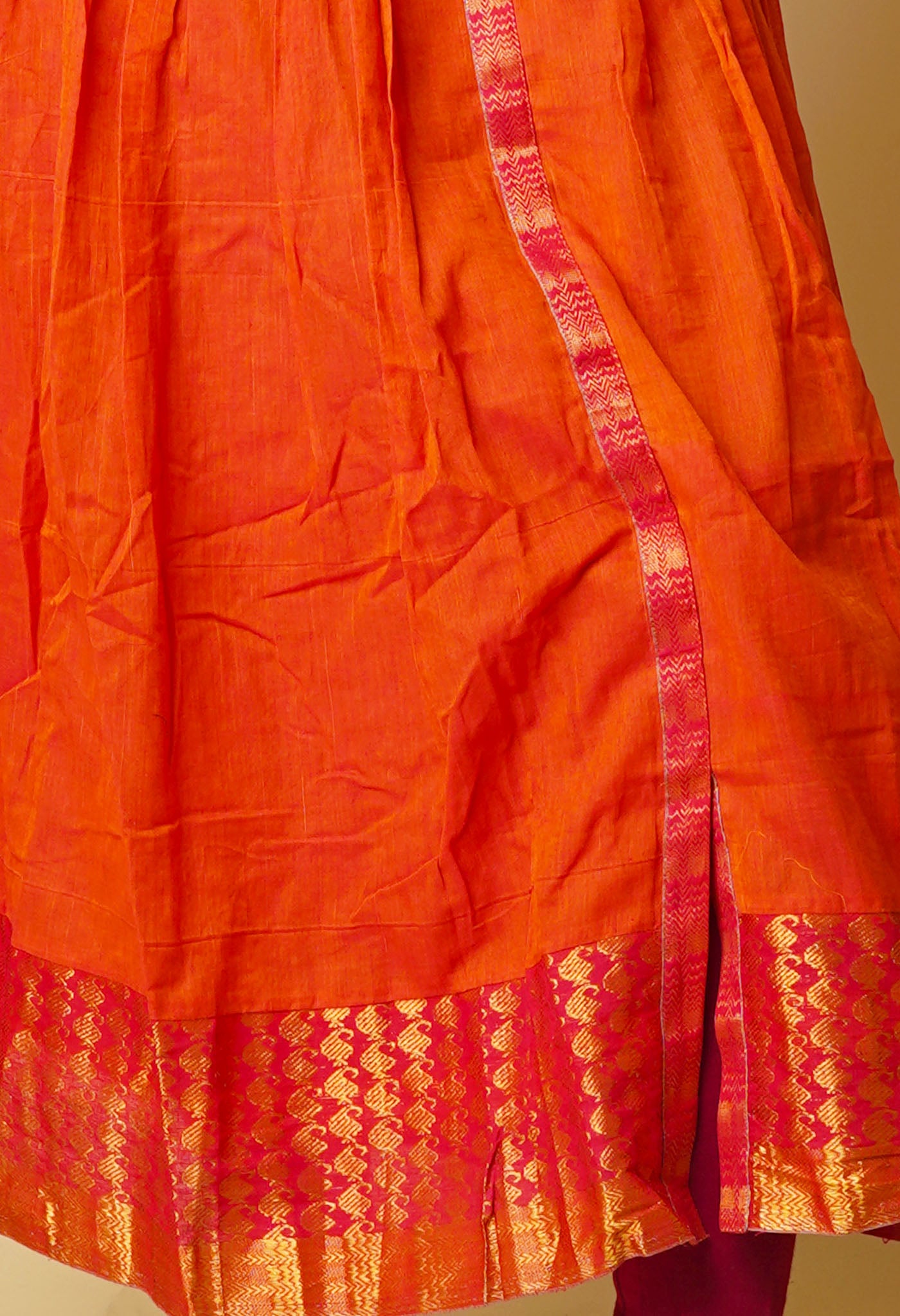 Orange Pure Handloom Pavani Narayanpet Cotton Kurta-PKK1923