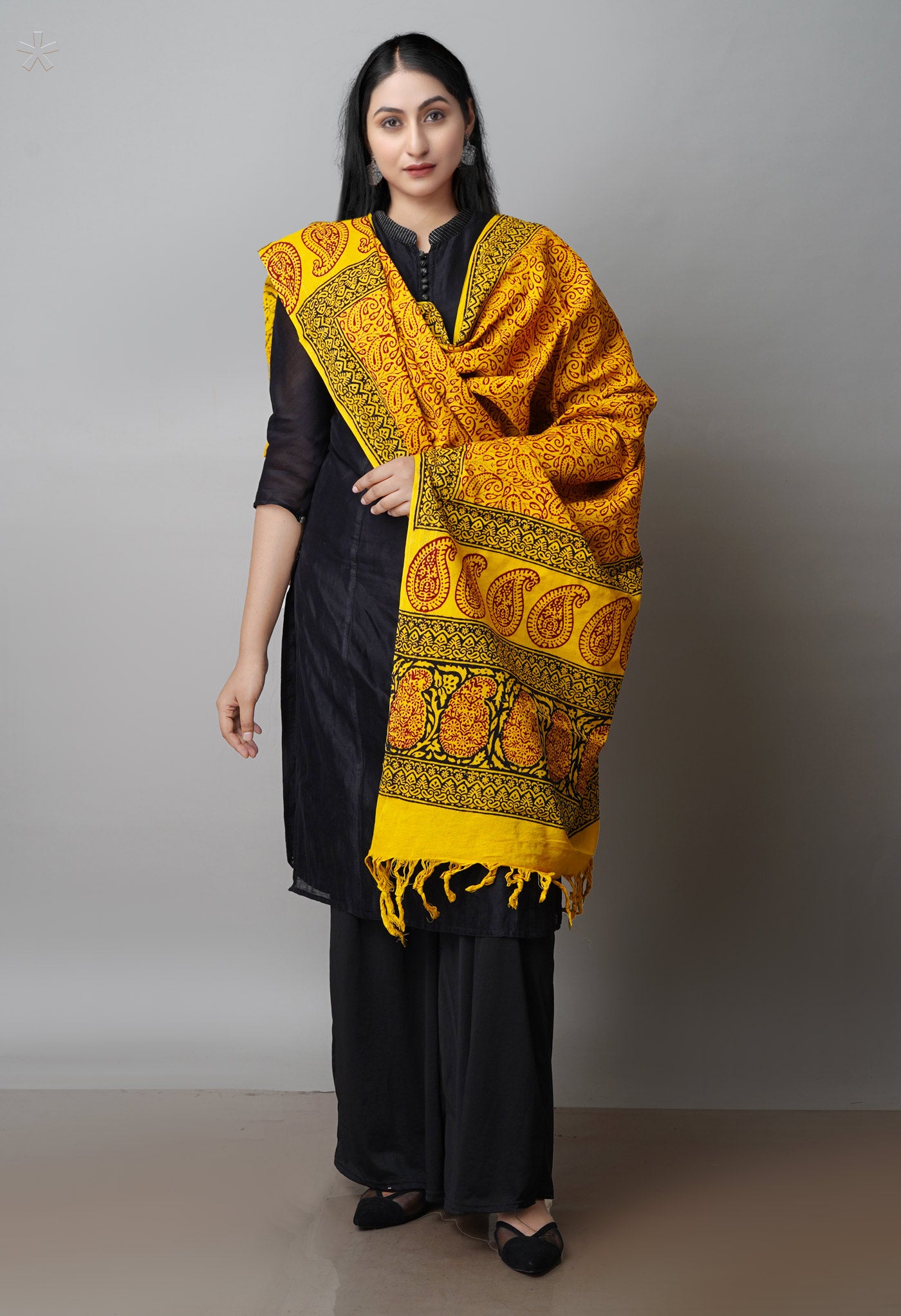 Yellow Art Chanderi Bagh Printed Cotton Dupatta–UDS4352