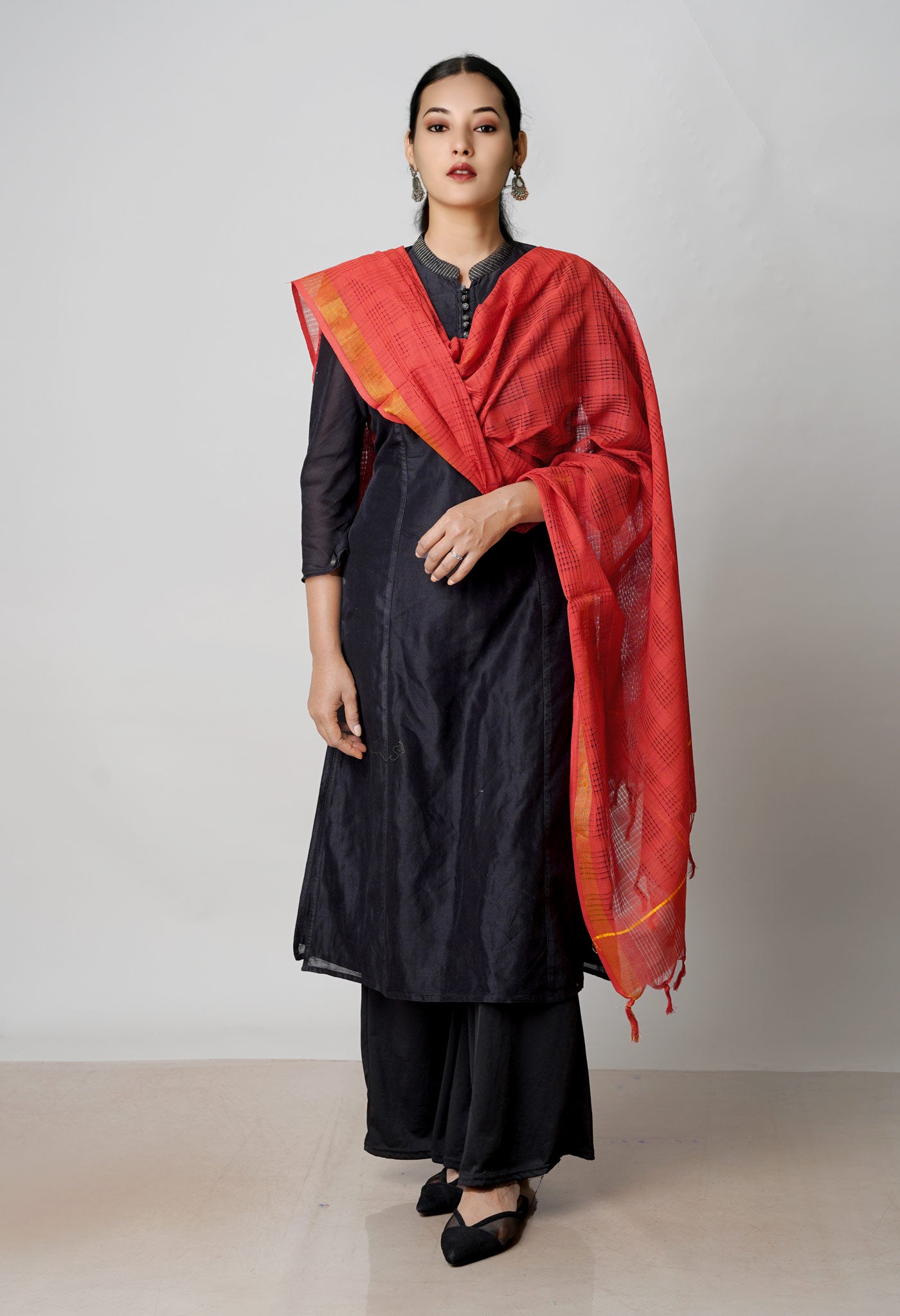 Red Pure Plain Mangalgiri Cotton Dupatta–UDS4921