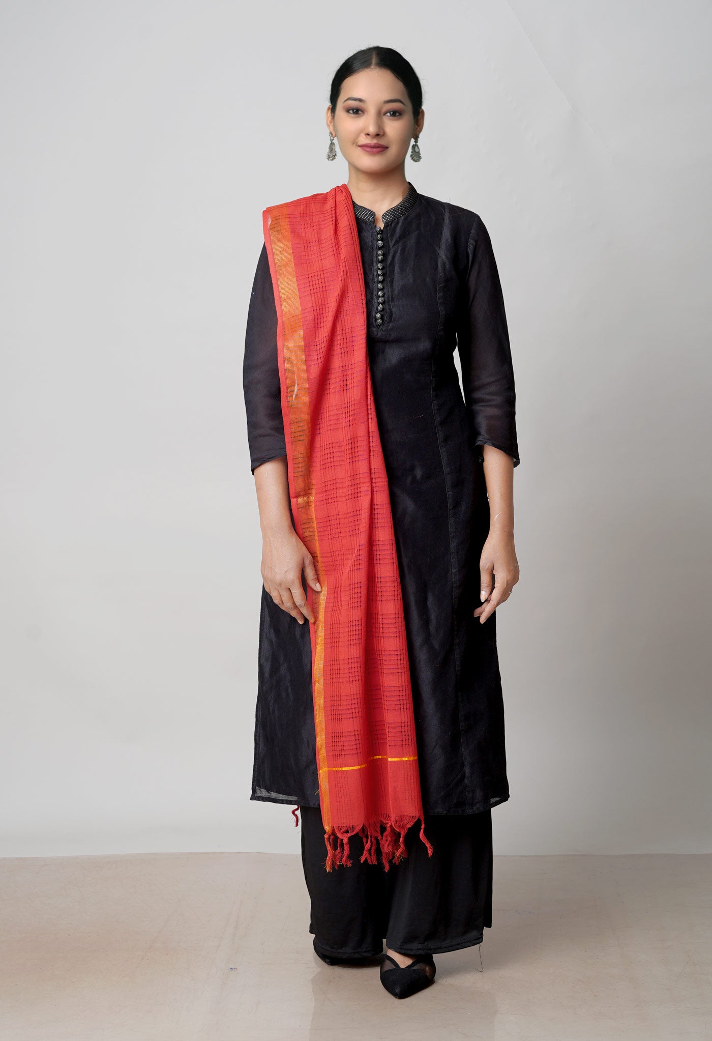 Red Pure Plain Mangalgiri Cotton Dupatta–UDS4921