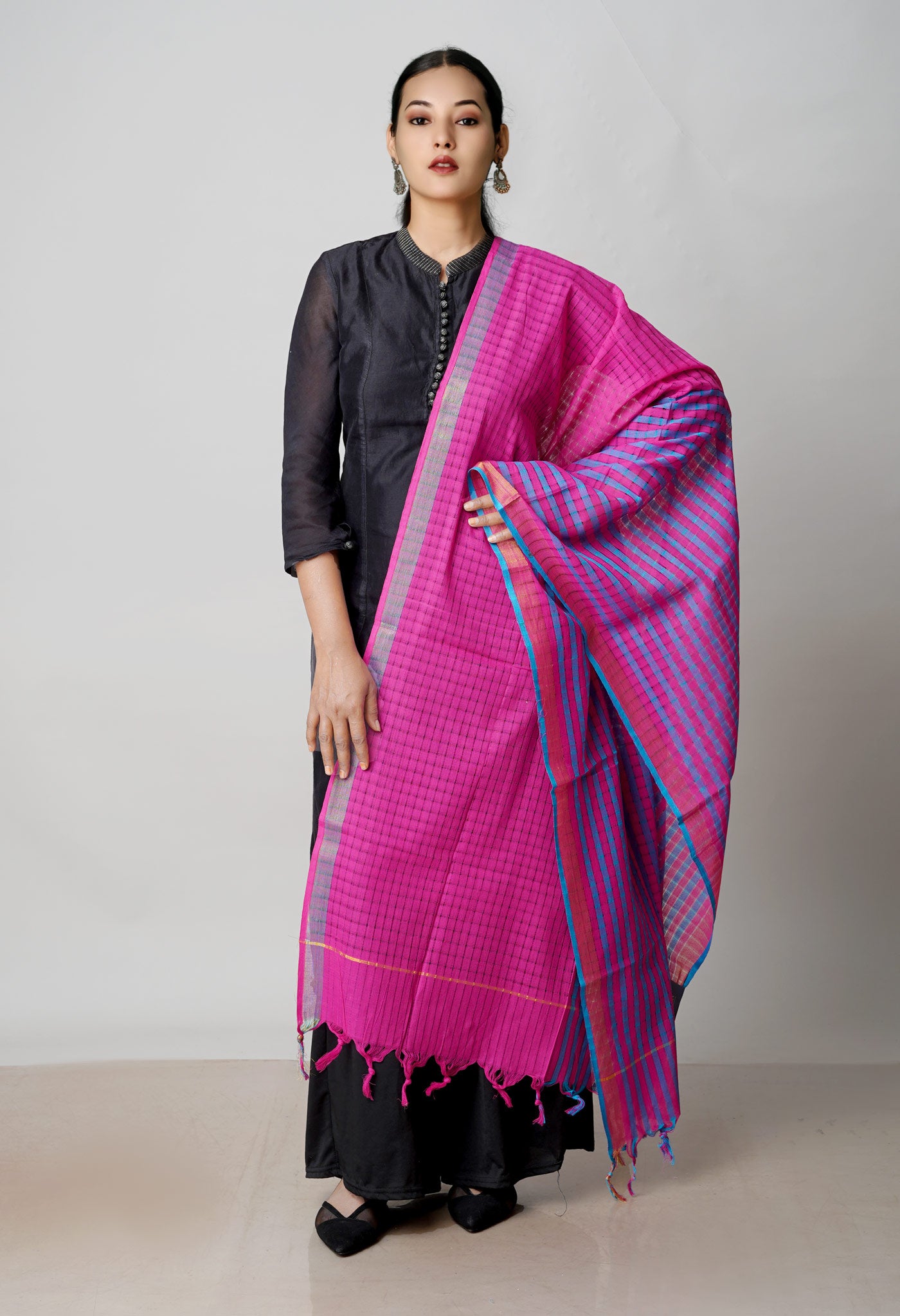 Pink Pure Plain Mangalgiri Cotton Dupatta–UDS4931