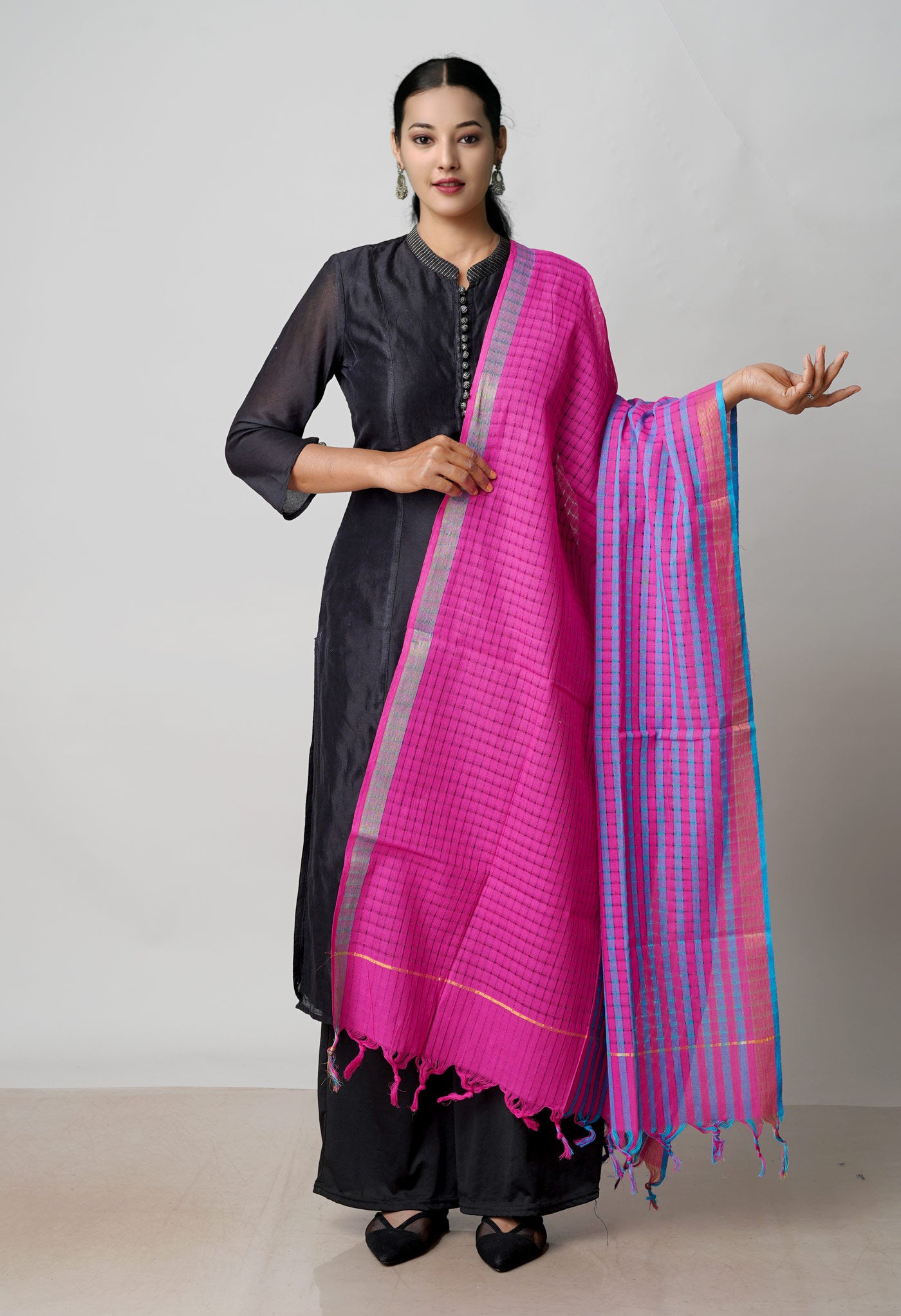 Pink Pure Plain Mangalgiri Cotton Dupatta–UDS4931