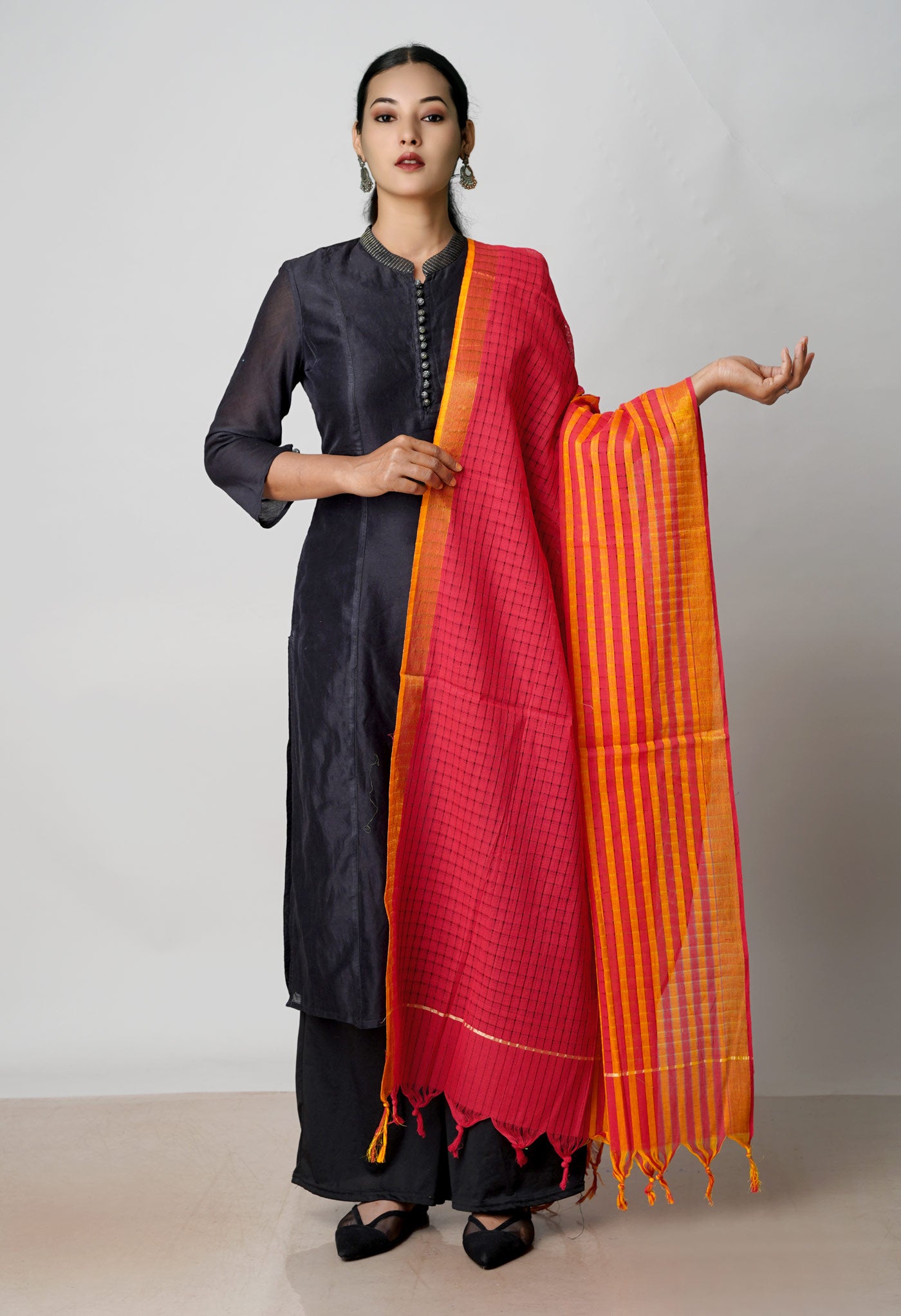 Red Pure Plain Mangalgiri Cotton Dupatta–UDS4932