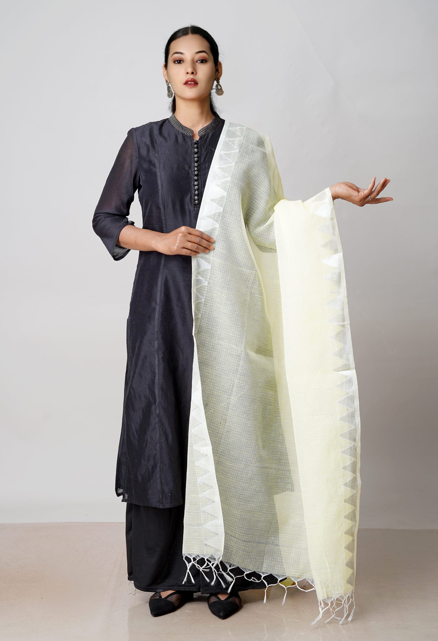 Yellow Pure Plain Kota Dupatta–UDS4937