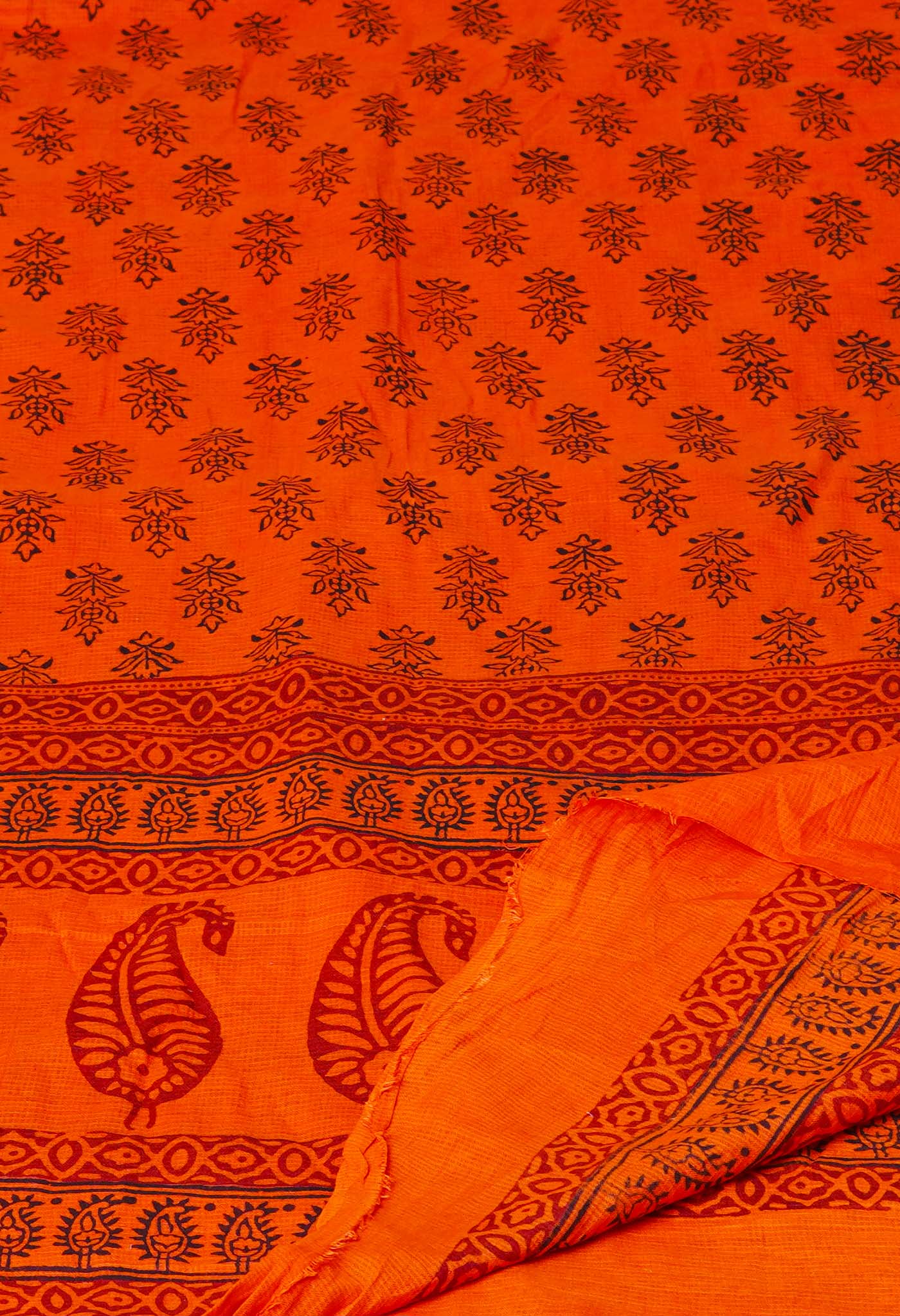 Orange Kota Checks Bagh Printed Dupatta–UDS5009