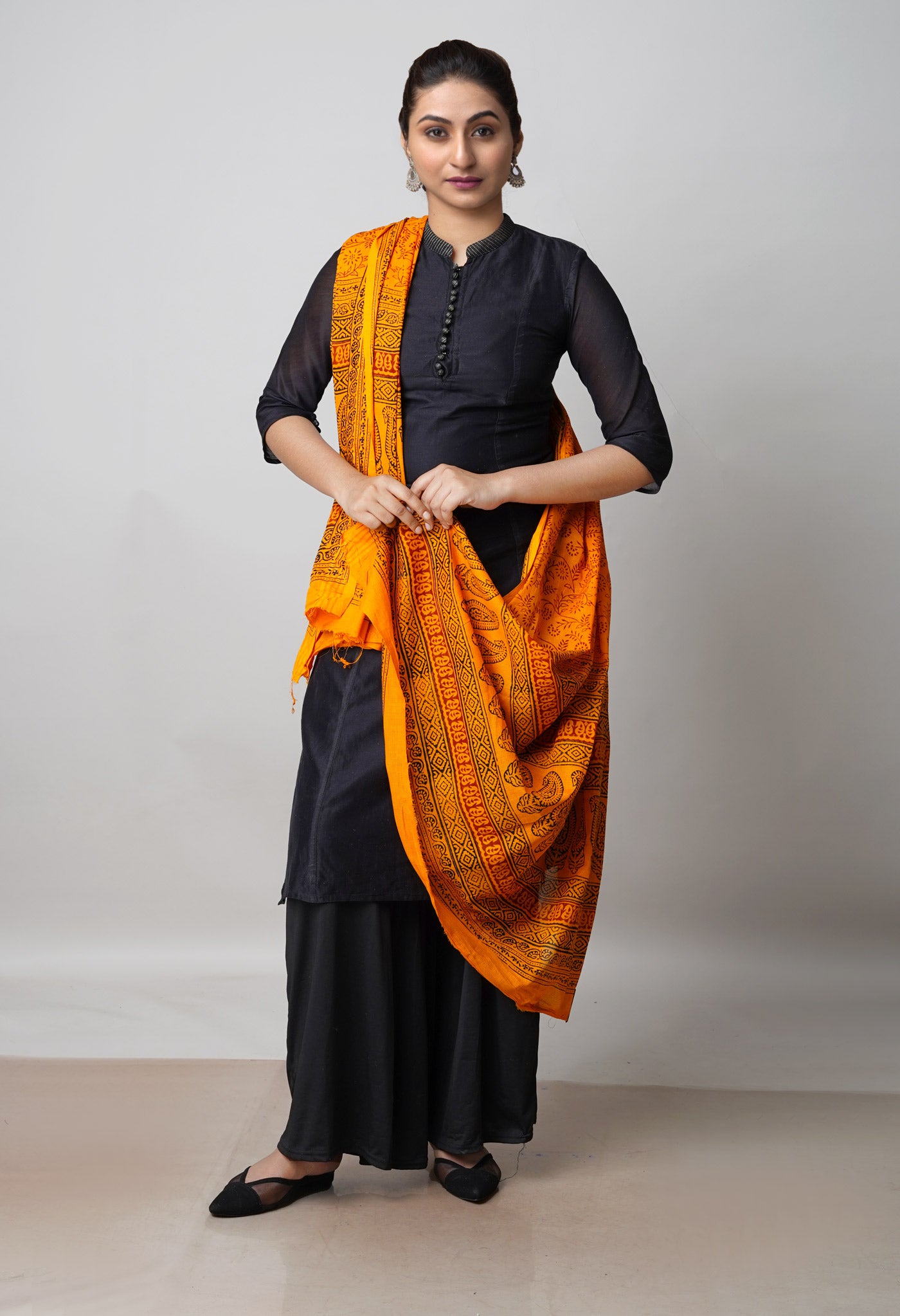 Orange Kota Checks Bagh Printed Dupatta–UDS5014