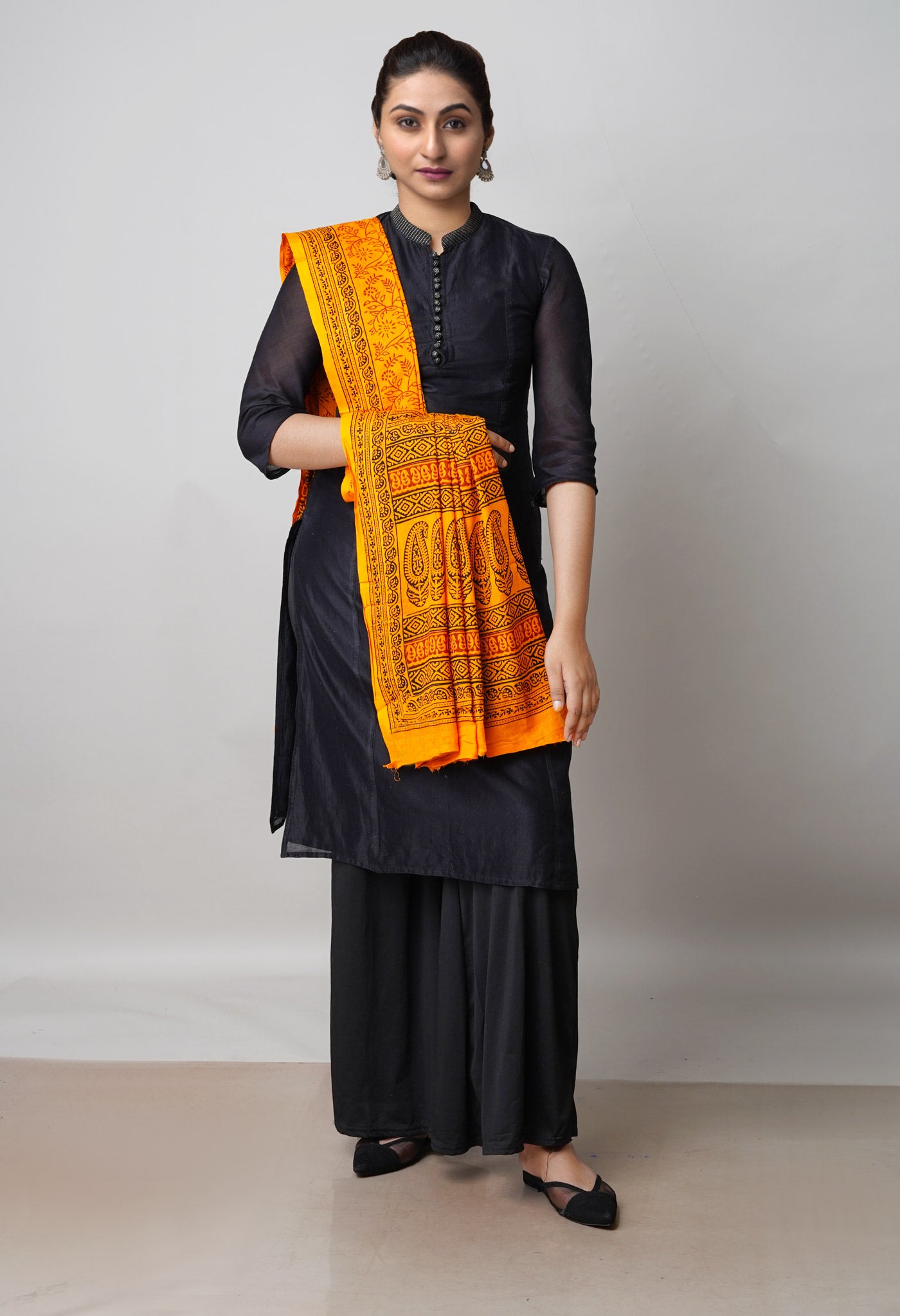 Orange Kota Checks Bagh Printed Dupatta–UDS5014