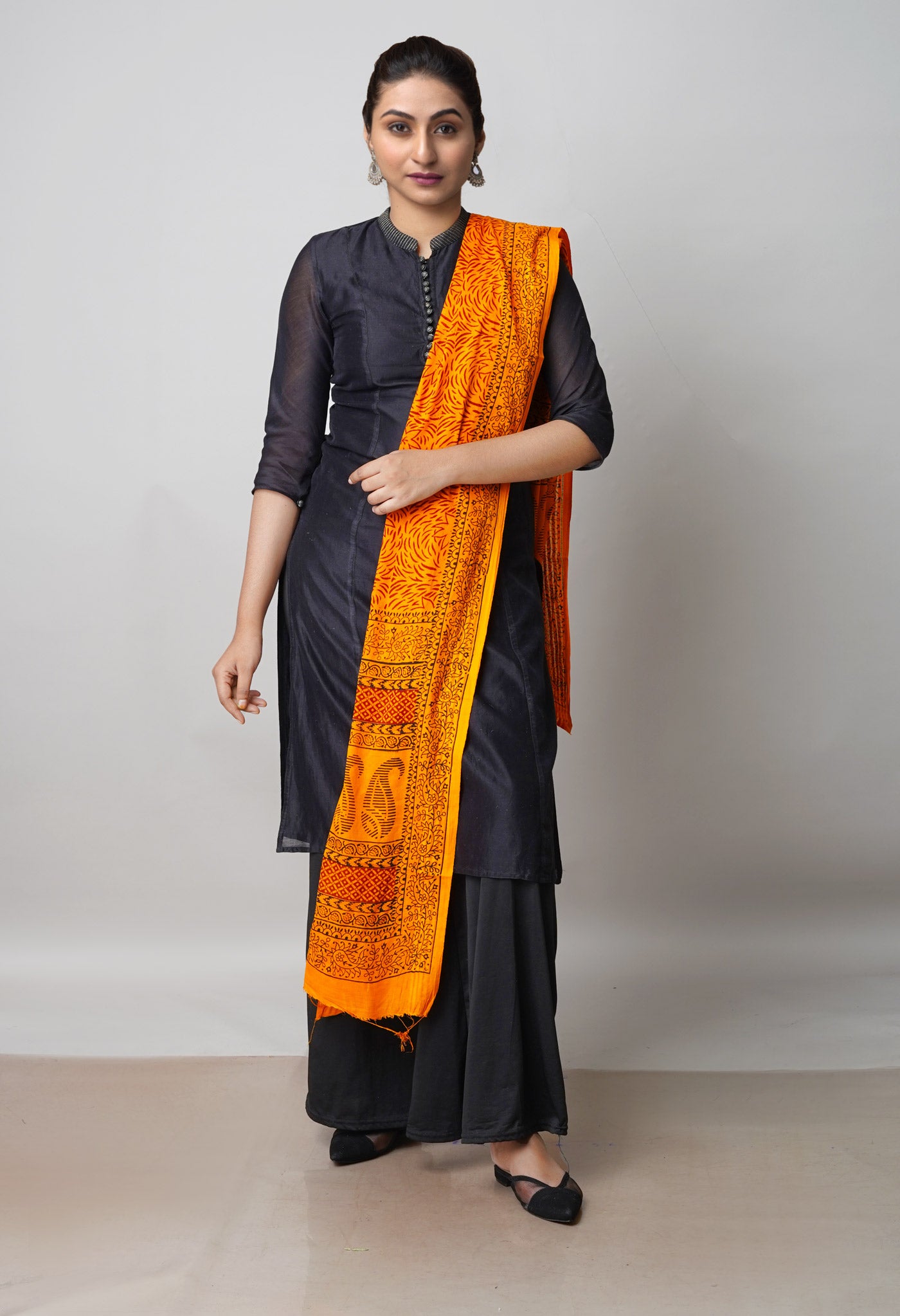 Orange Kota Checks Bagh Printed Dupatta–UDS5015