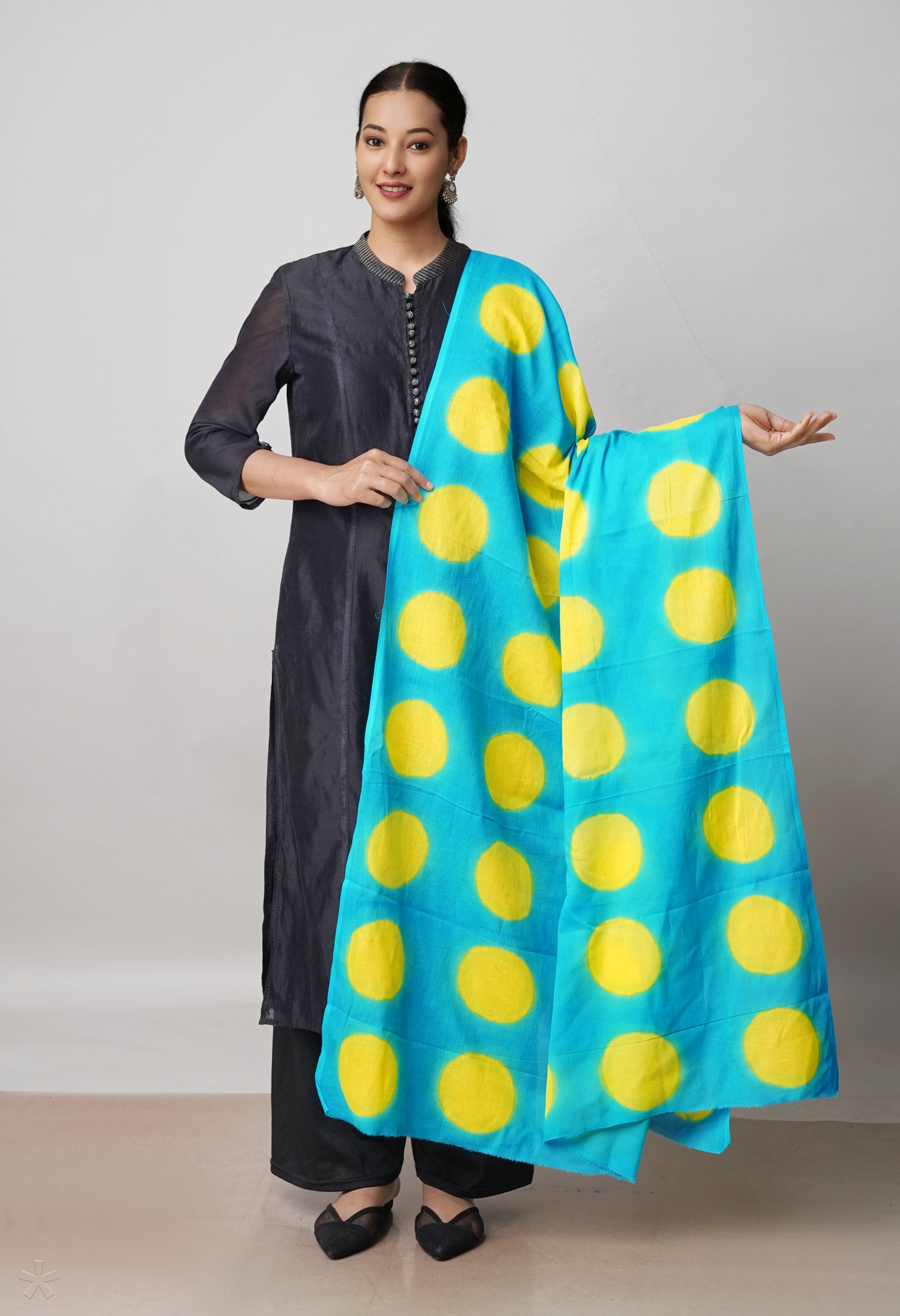 Sky Blue Pure Handloom Clamp Dyeing Mysore Silk Dupatta–UDS5108