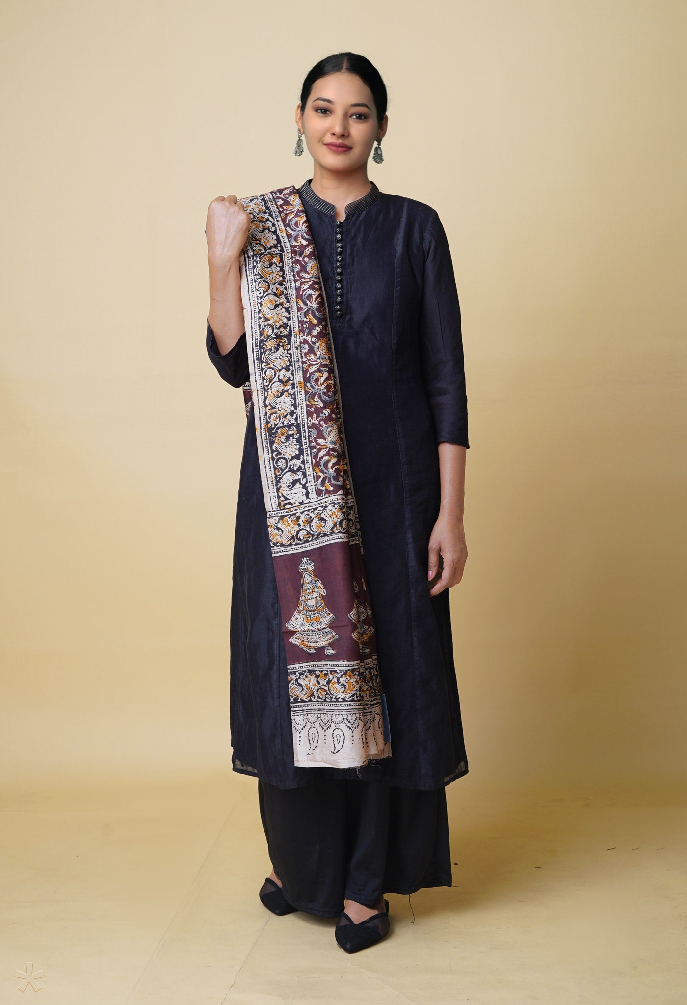 Multi Pure Chanderi Hand Block Printed Kalamkari Dupatta–UDS5180