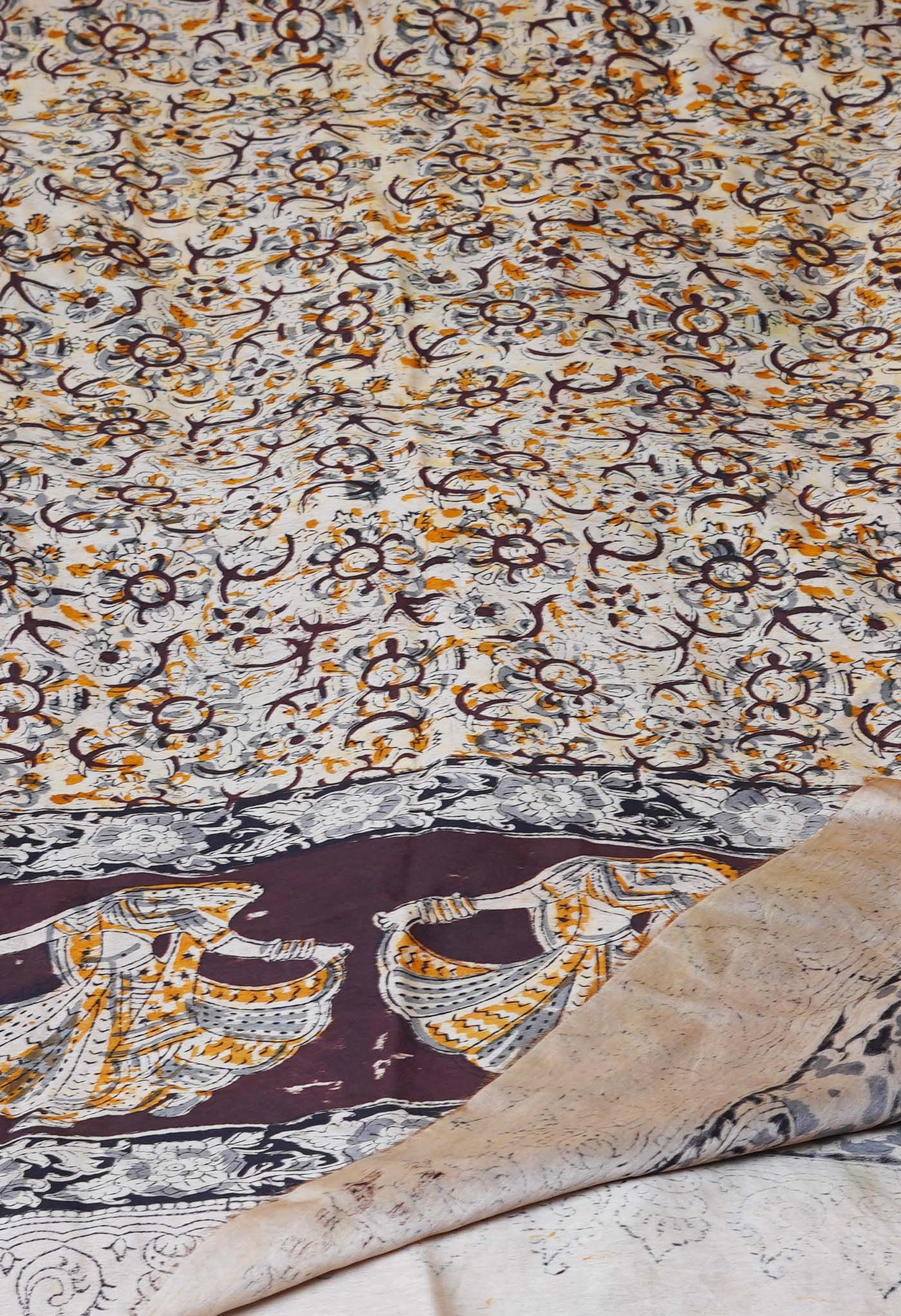 Multi Pure Chanderi Hand Block Printed Kalamkari Dupatta–UDS5200