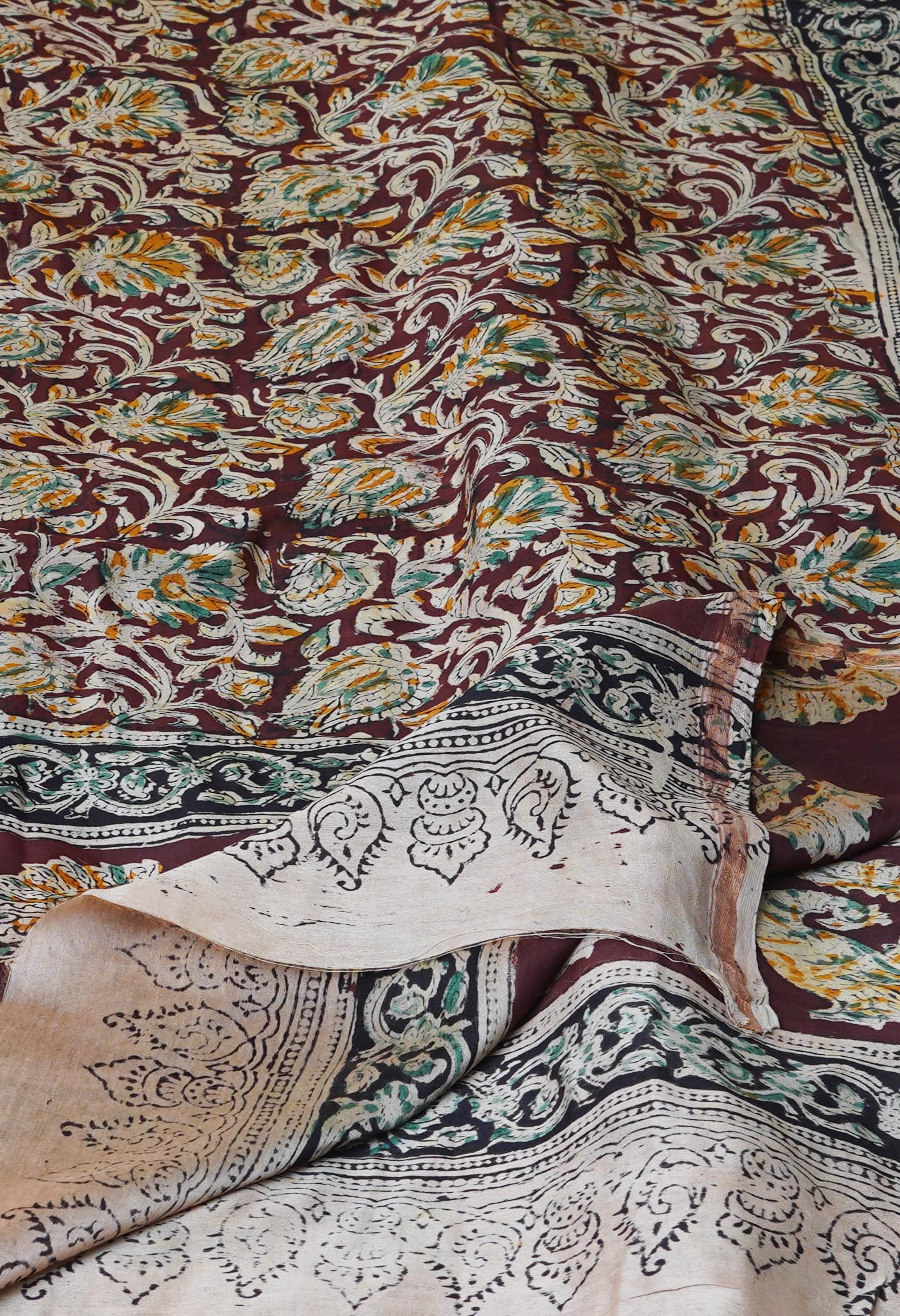 Multi Pure Chanderi Hand Block Printed Kalamkari Dupatta–UDS5220