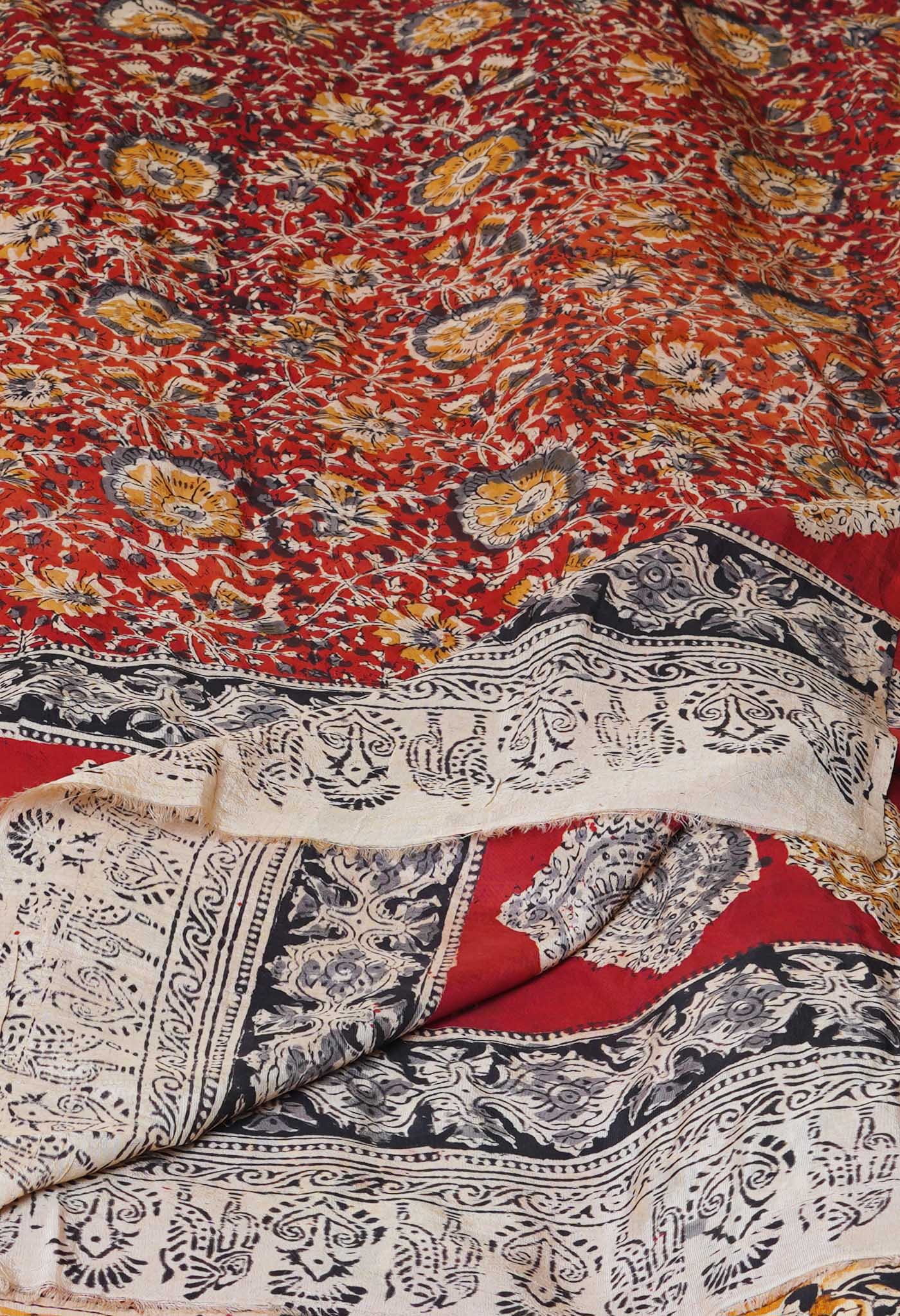 Multi Pure Hand Block Kalamkari Soft Silk Dupatta–UDS5222