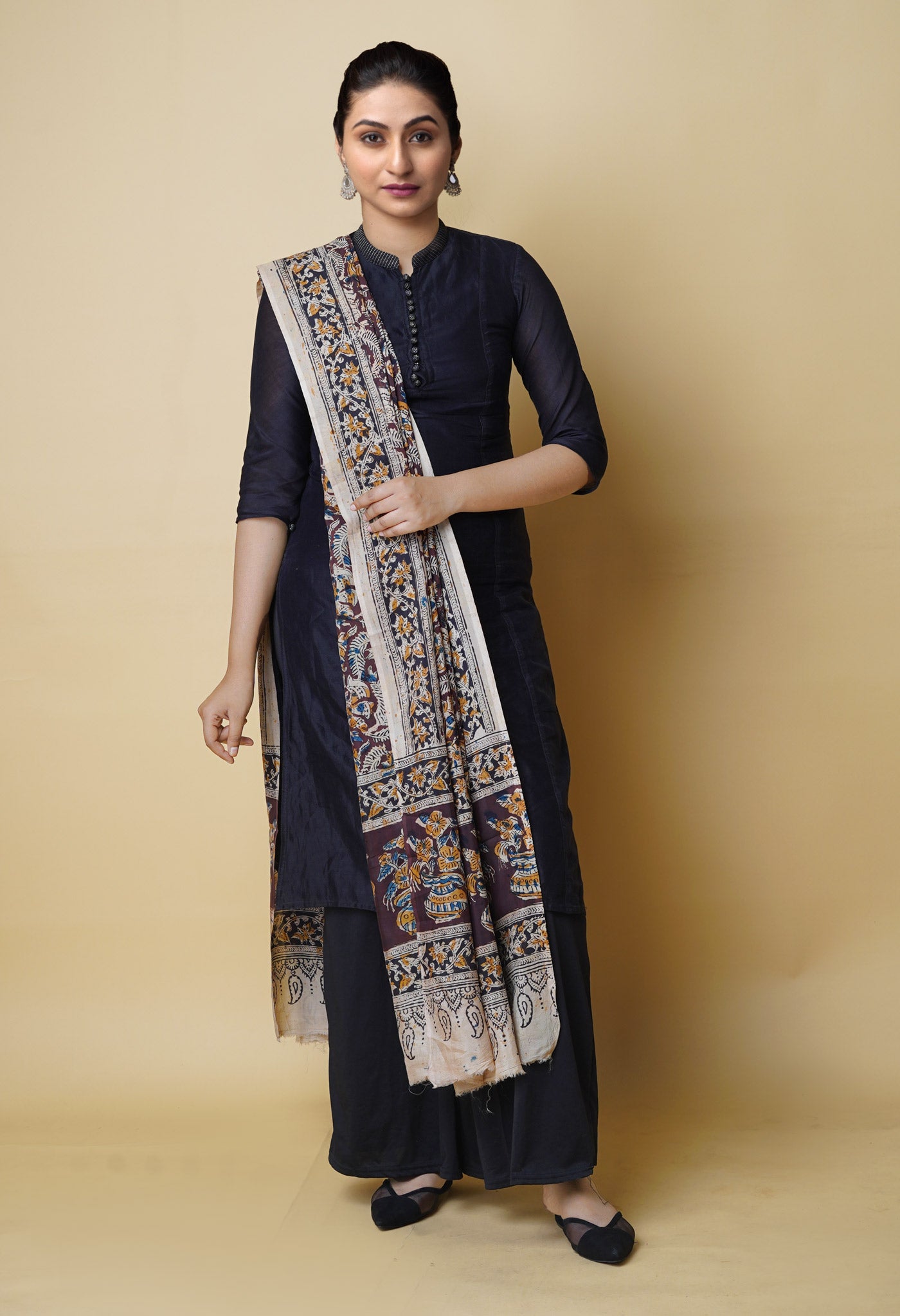 Multi Pure Hand Block Kalamkari Soft Silk Dupatta–UDS5227