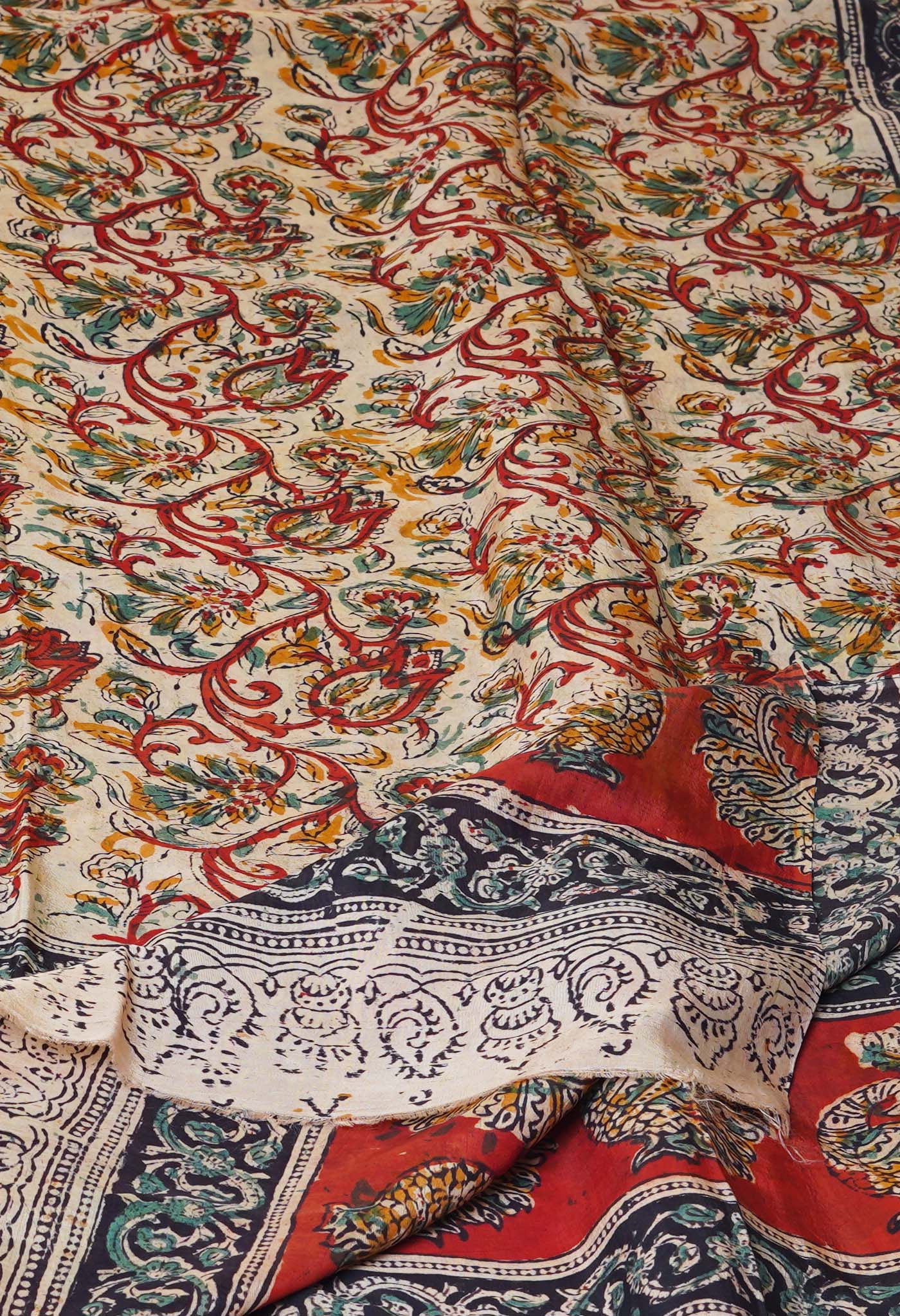 Multi Pure Hand Block Kalamkari Soft Silk Dupatta–UDS5239