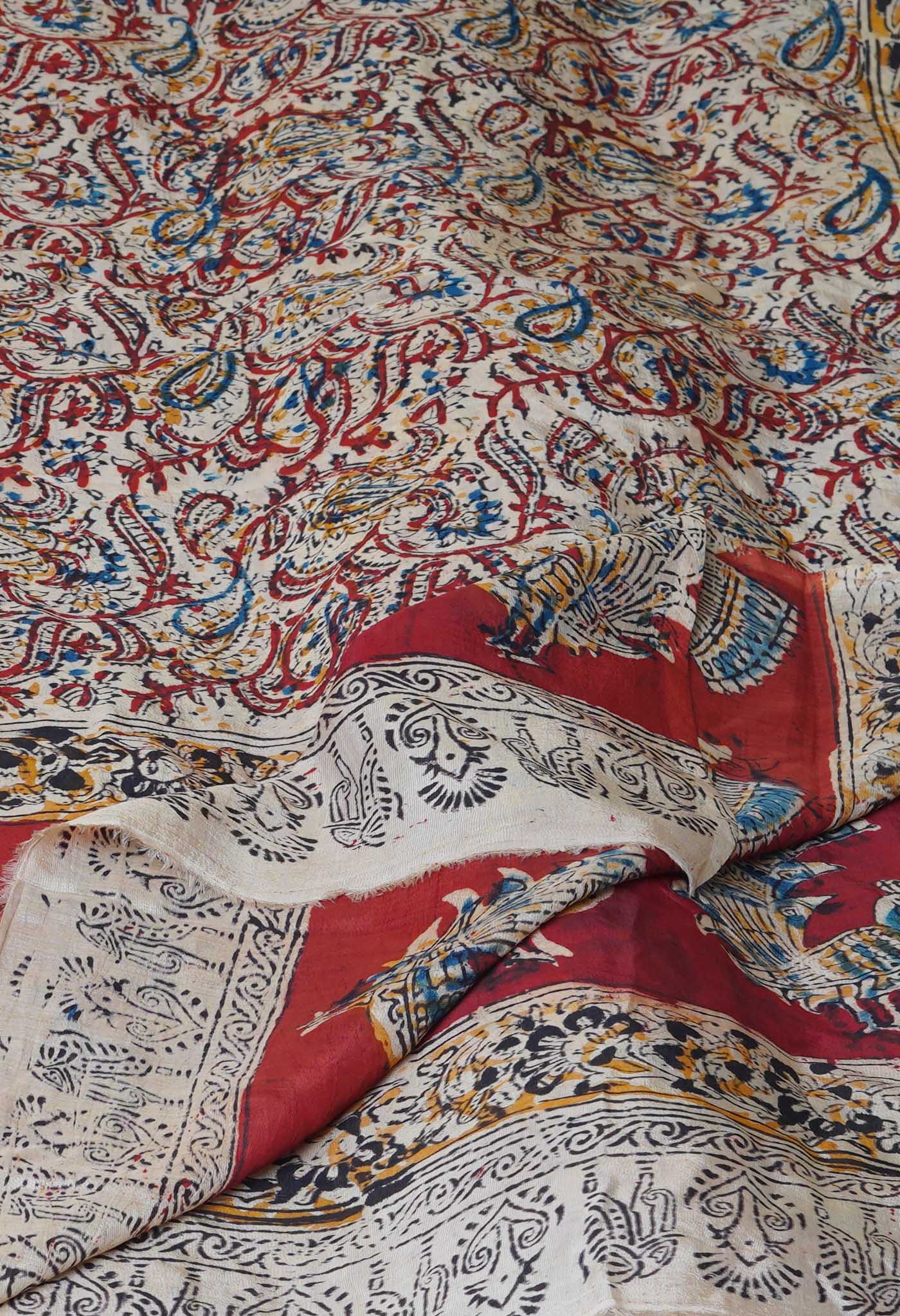 Multi Pure Hand Block Kalamkari Soft Silk Dupatta–UDS5254