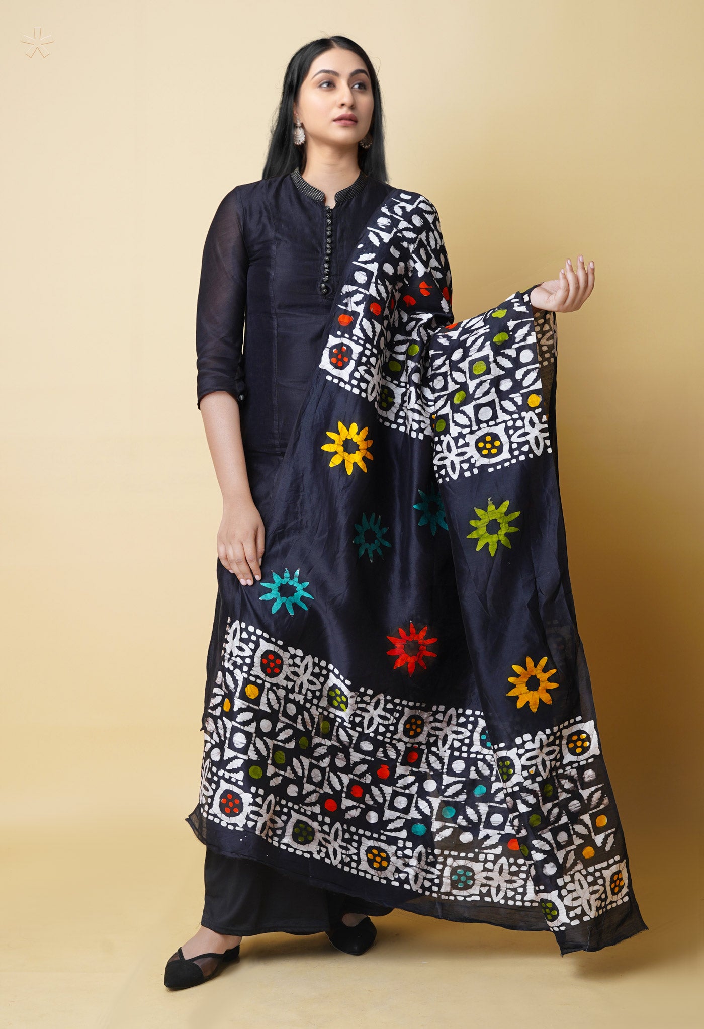 Black Pure Batik Printed Chanderi Sico Dupatta– UDS5291