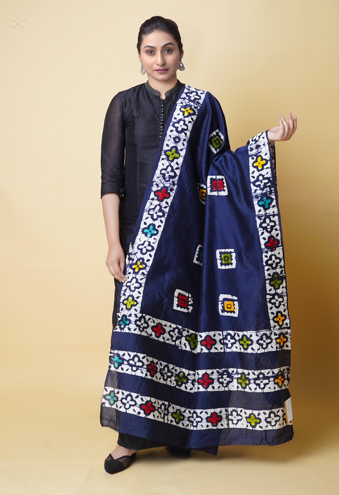 Blue Pure Batik Printed Chanderi Sico Dupatta–UDS5292