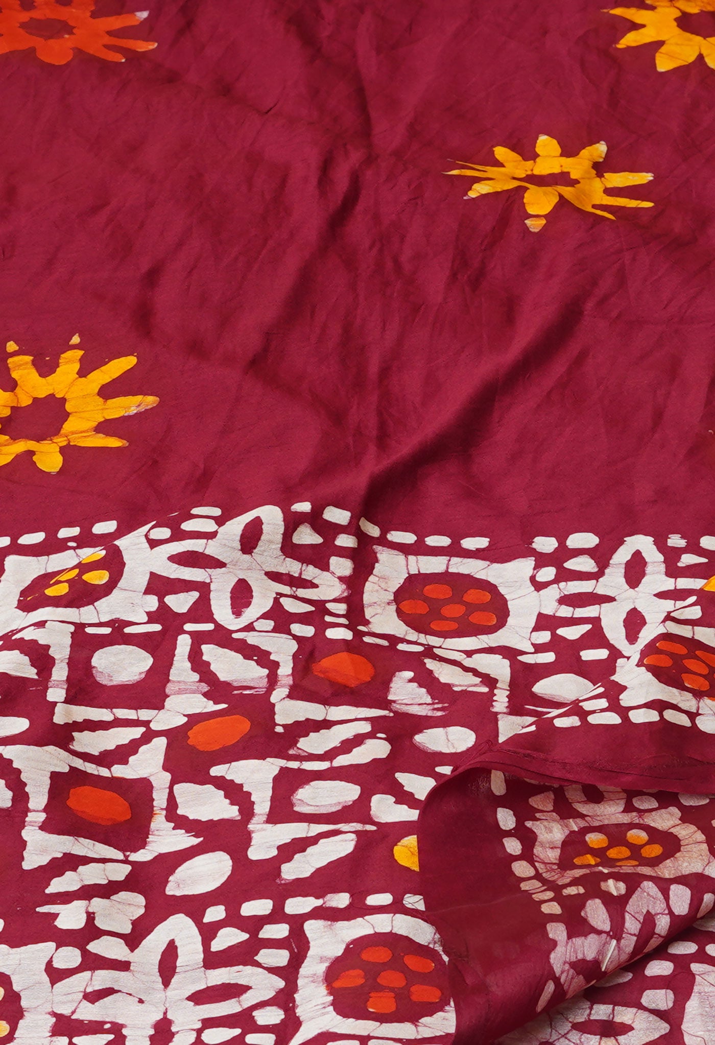 Maroon Pure Batik Printed Chanderi Sico Dupatta– UDS5293