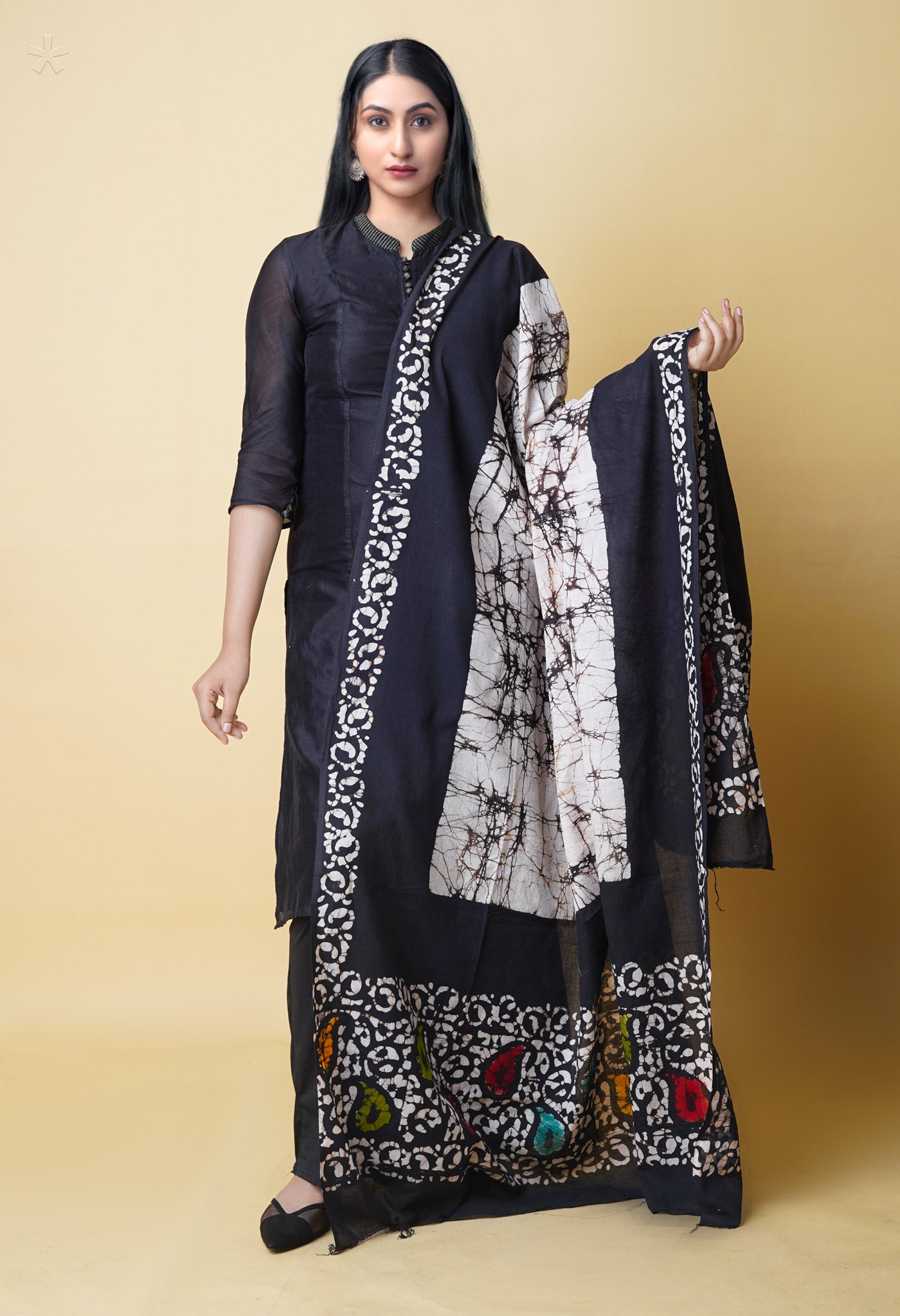 Black Pure Batik Printed Cotton Dupatta– UDS5301