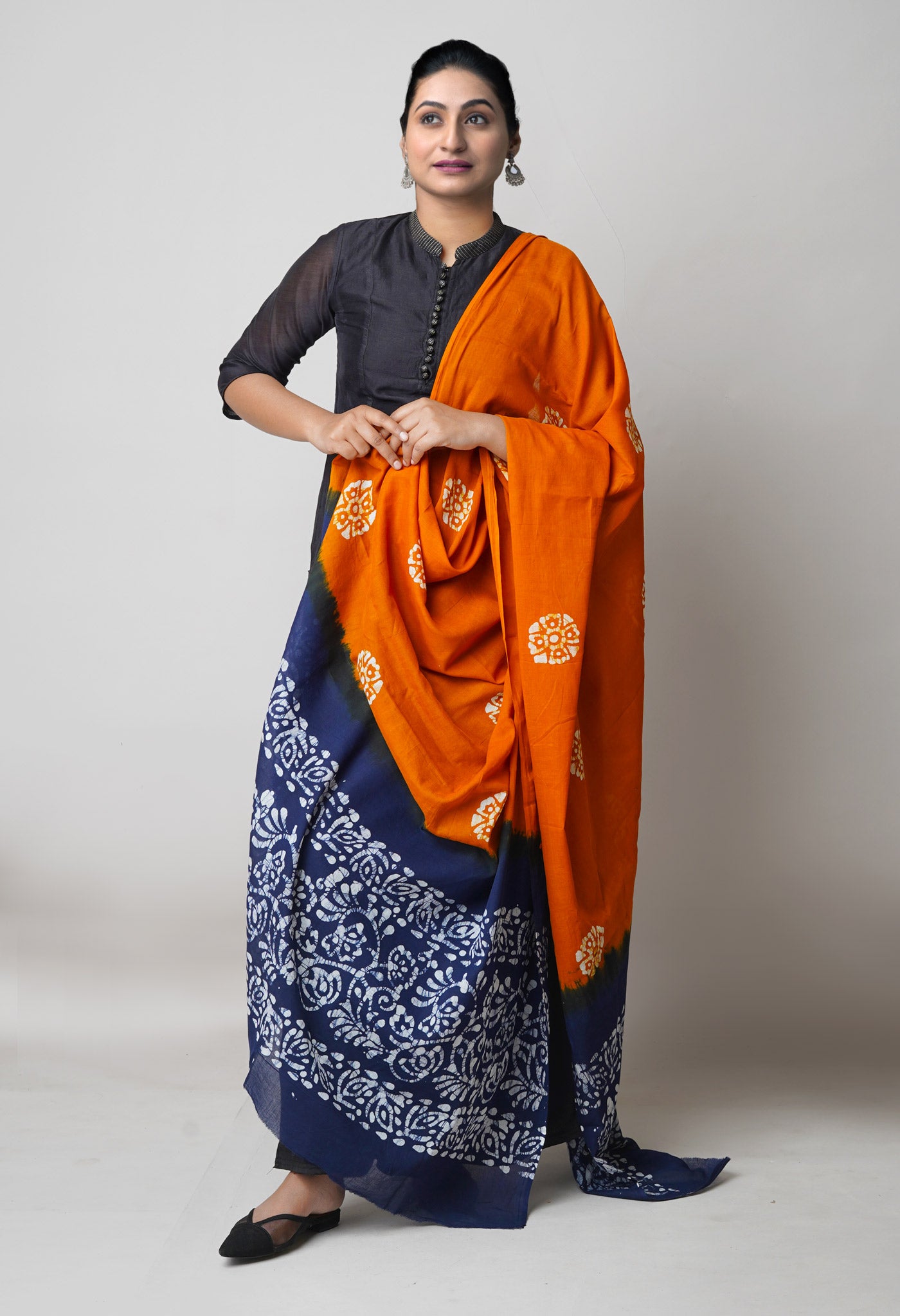 Rust Orange Pure Hand Batik Printed Soft Cotton Dupatta–UDS5383