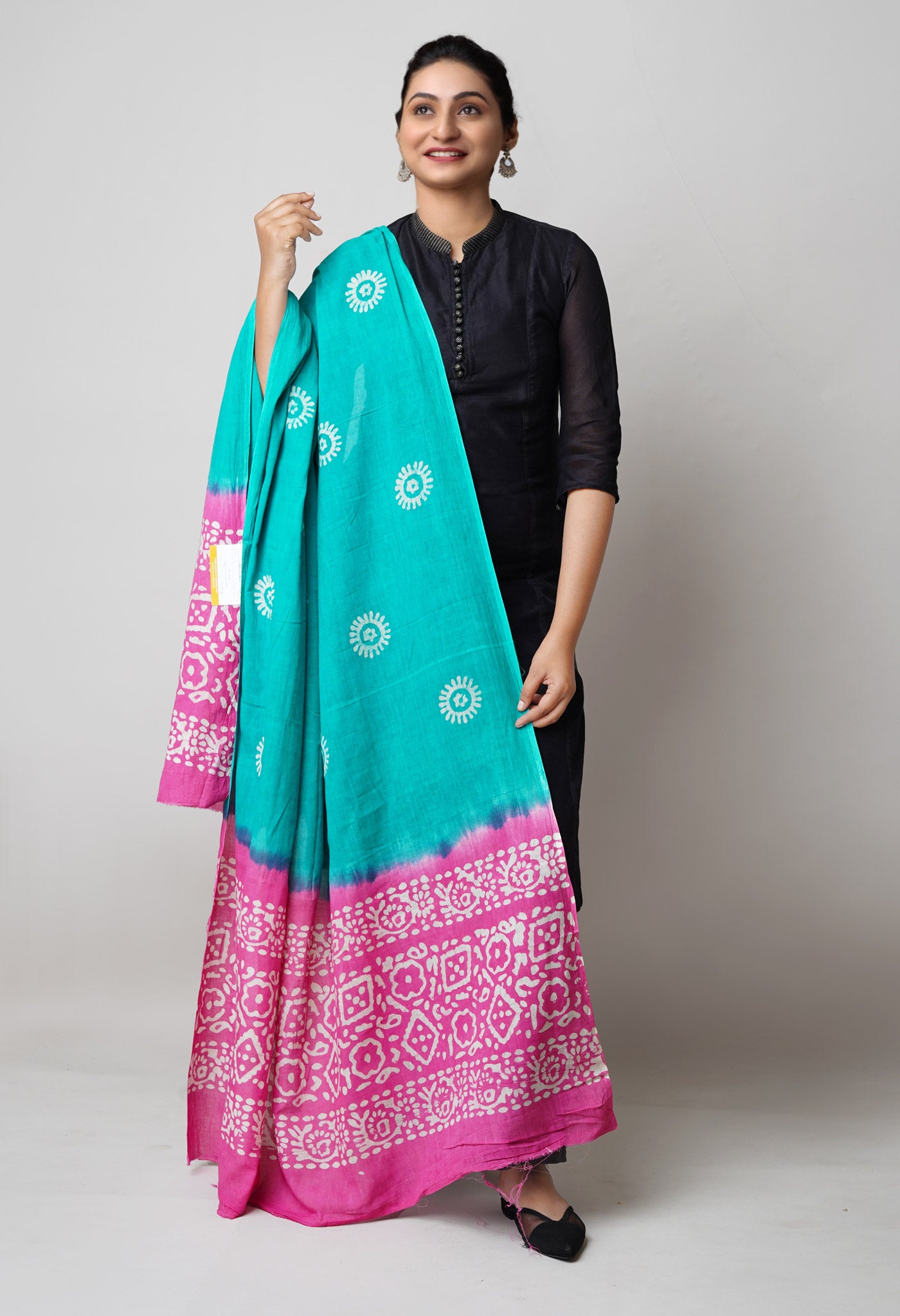 Green Pure Hand Batik Printed Soft Cotton Dupatta–UDS5388