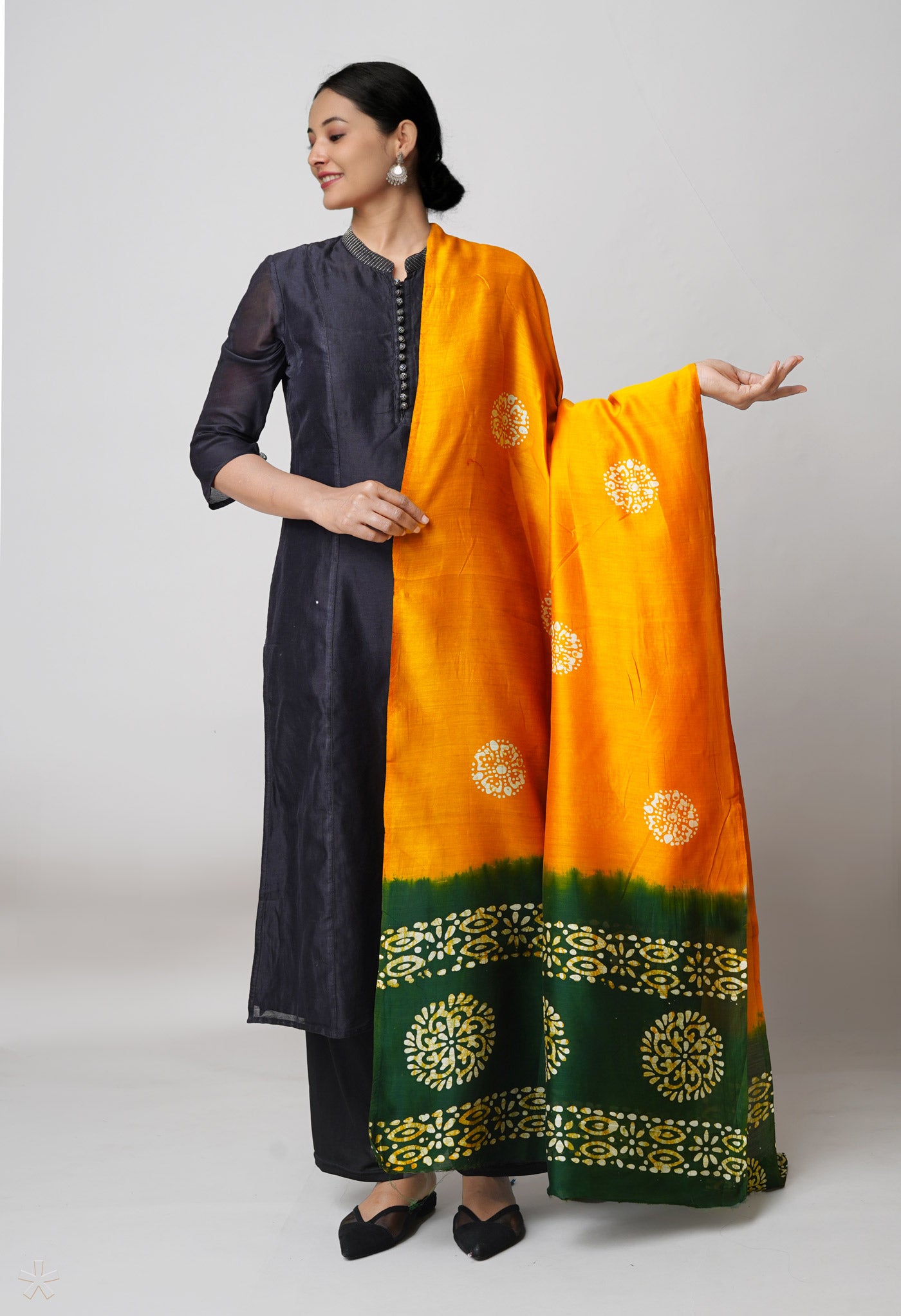 Yellow Pure Chanderi Hand Batik Printed Sico Dupatta–UDS5395