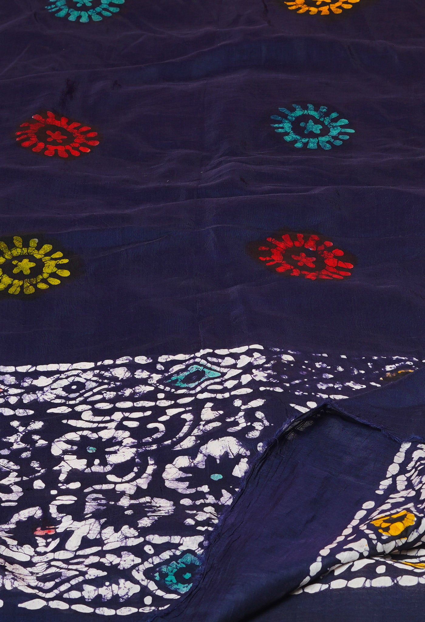 Blue Pure Hand Block Wax Batik Printed Soft Silk Dupatta–UDS5506