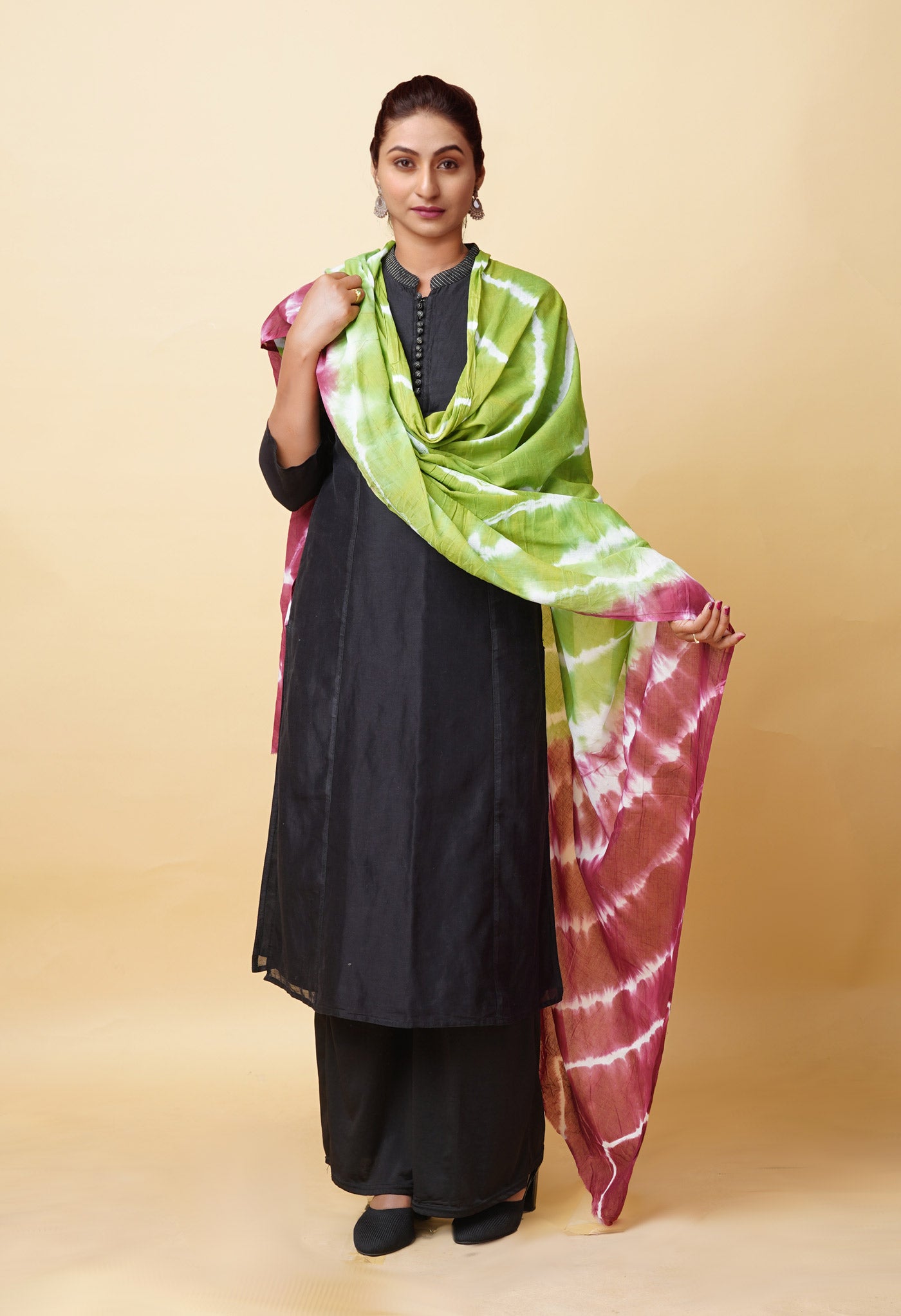 Multi Pure Tie And Dye Shibori Printed Soft Cotton Dupatta-UDS5752