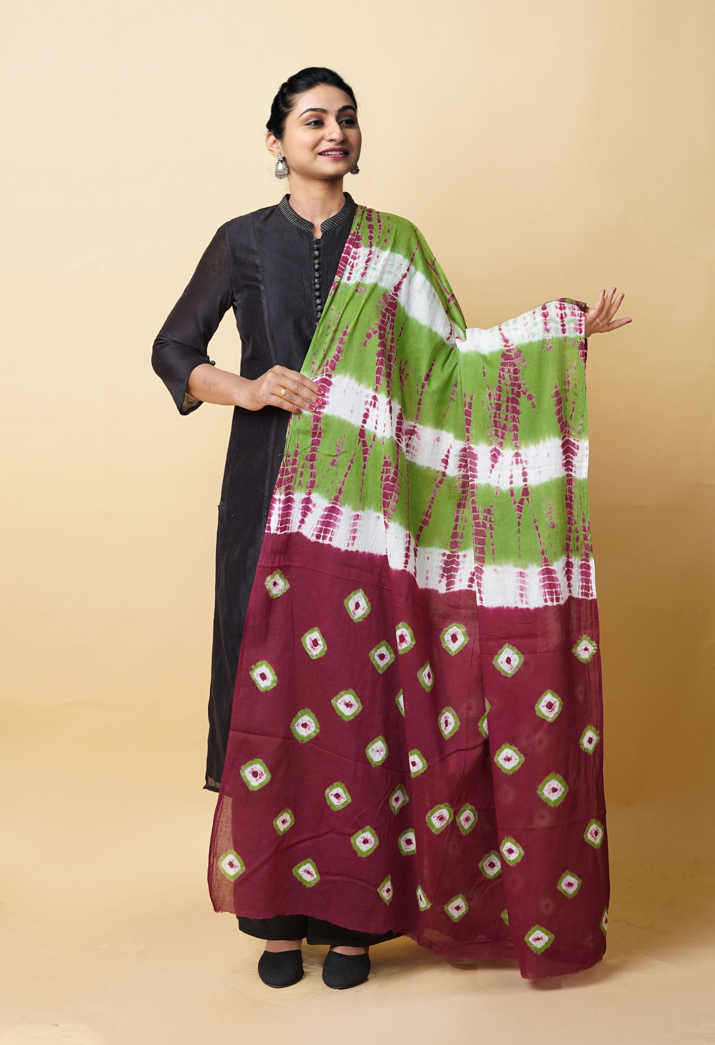 Multi Pure Tie And Dye Shibori Printed Soft Cotton Dupatta-UDS5764