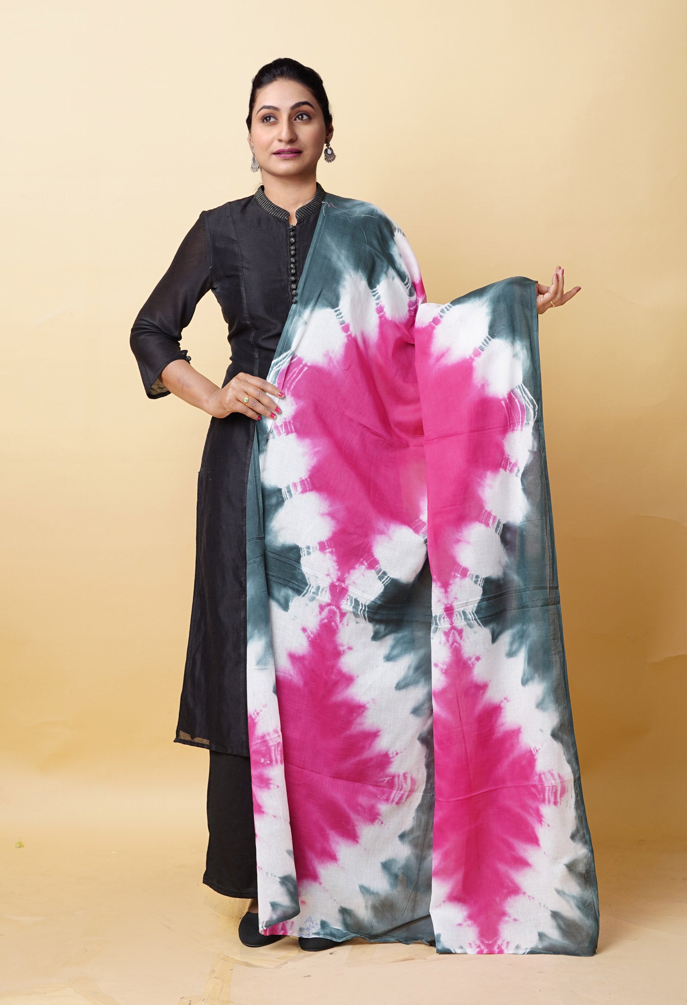 Multi Pure Tie And Dye Shibori Printed Soft Cotton Dupatta-UDS5781